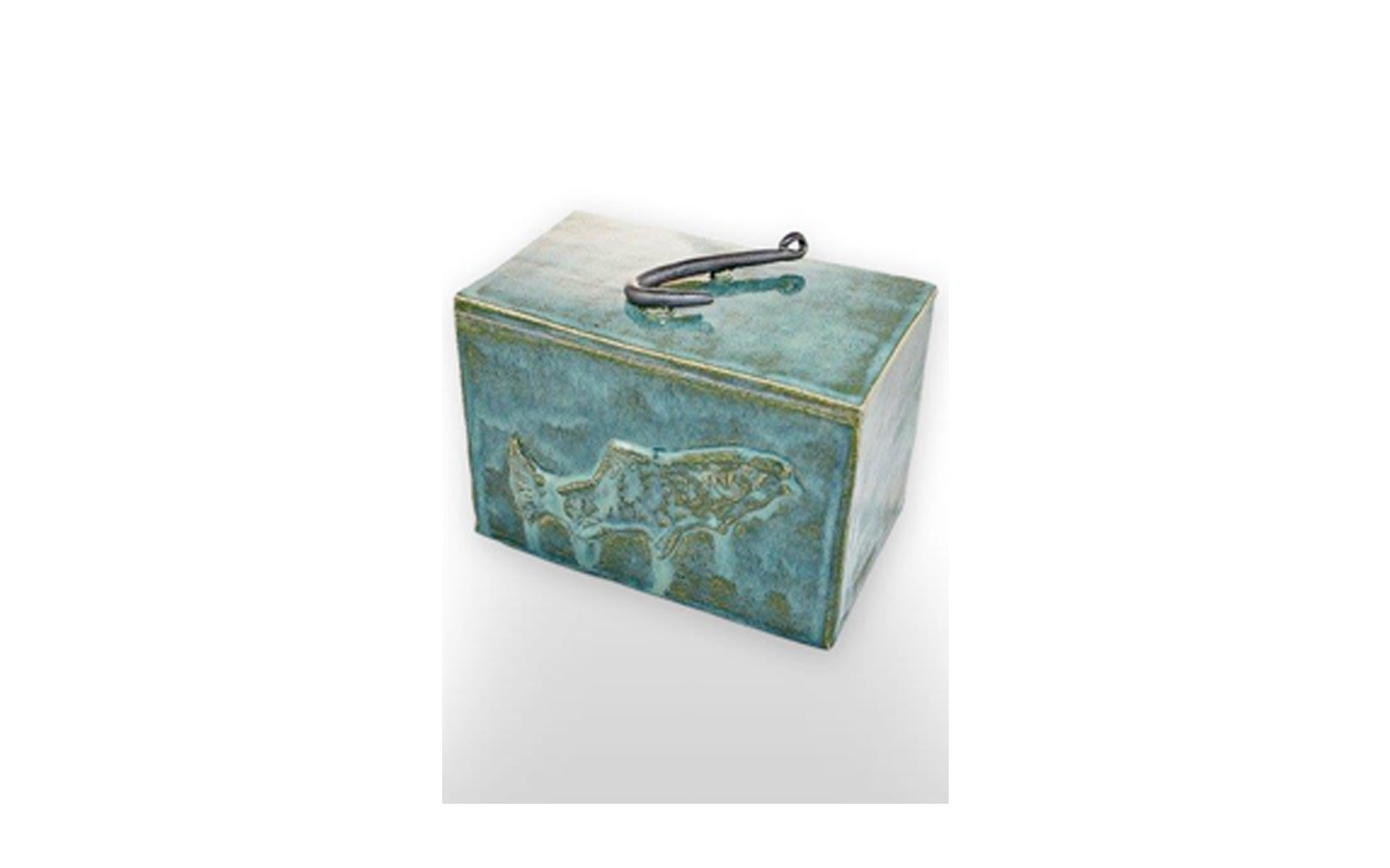 Hooked on Fishing For those fishing enthusiasts and those who have spent time with their beloved pet by the waters edge, this urn has been Designed for you and Signed by the Artist. It has a Trout Sculpted on each side and a Hand Crafted Fishing Hook Handle. Large: urn holds 207 Cu. Inches, up to 207 lbs. $290 Small: urn holds 110 Cu. Inches, up to 110 lbs. $200 *Please Note: Each piece is uniquely made by its Artist resulting in different colors and weight
