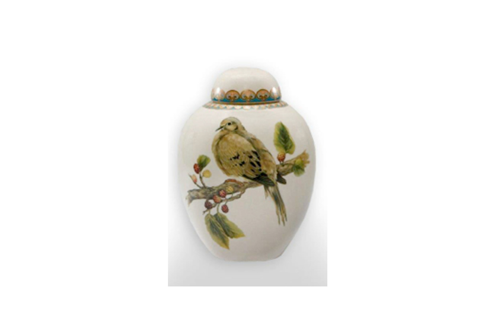 Avian Ceramic Urn This ceramic urn presents a peacefulness, beauty, and grace of the bird. This urn measures 5” L x 5” W x 7 ½” H, and holds 75 Cu. Inches, up to 75 lbs. $125 *Please Note: Each piece is uniquely made by its Artist resulting in different colors and weight