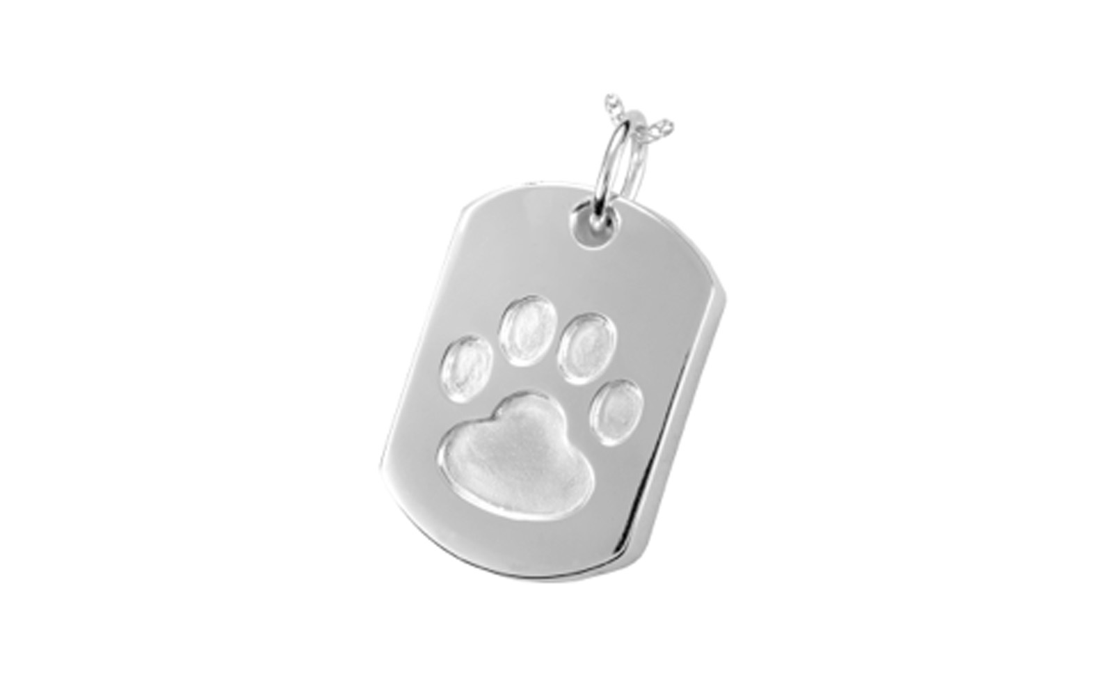 Dog Tag Pendant This pendant is made of Sterling Silver and measures 1” H x 5/8” W. It has a screw at the bottom and is designed to hold cremated remains or hair clippings. Cost of engraving is not included . $130
