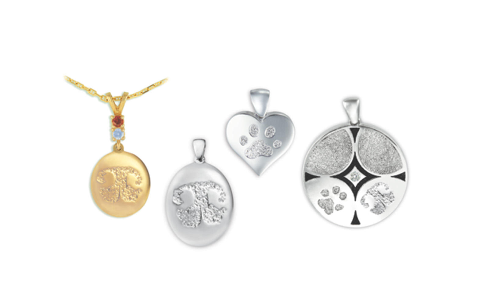 Buddies Pet Print Jewelry Whether your pet has passed away or is still with us you can keep close to your heart a print of their paw, nose, talon or hoof. With your choice of 14k Yellow Gold, 14k White Gold, or .925 Sterling Silver we can have created for you a custom precious memory. Many different sizes and shapes are available, engraving and the setting of synthetic or genuine stones can be arranged. Other merchandise such as money clips, White Bronze Buddie Tags (dog tags), knifes, rings and Zippo lighters are all available with your pet's signature print on it. Prices vary depending upon the market so please inquire to receive current pricing. 