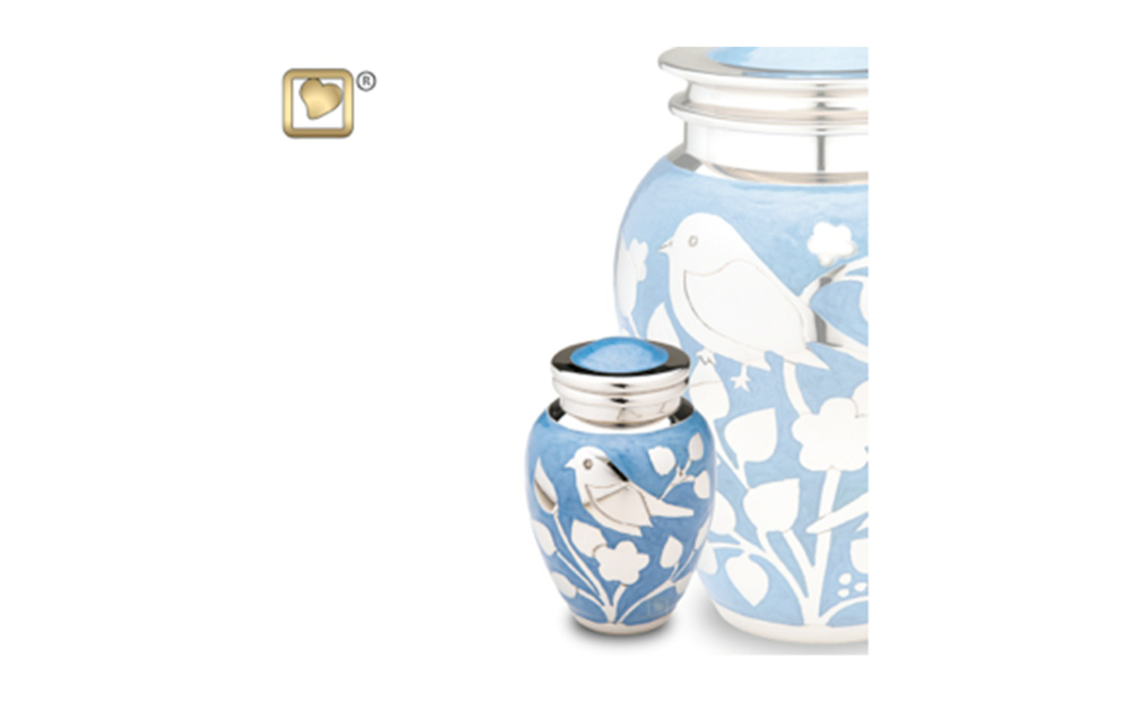 Keepsake Silver Blessing Birds Urn Made of Solid Brass, measuring 3” high, 4.5 Cu. inches, up to 3 lbs., $65