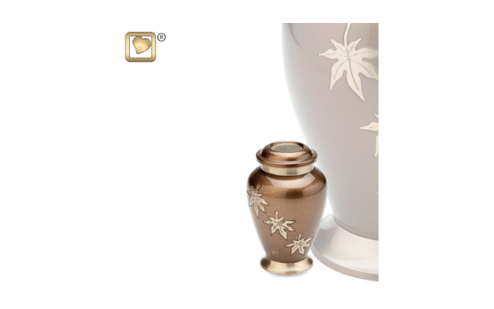 Keepsake Falling Leaves Urn Made of Solid Brass with Bronze Finish, measuring 3” high, 3.5 Cu. inches, up to 2 lbs., $45