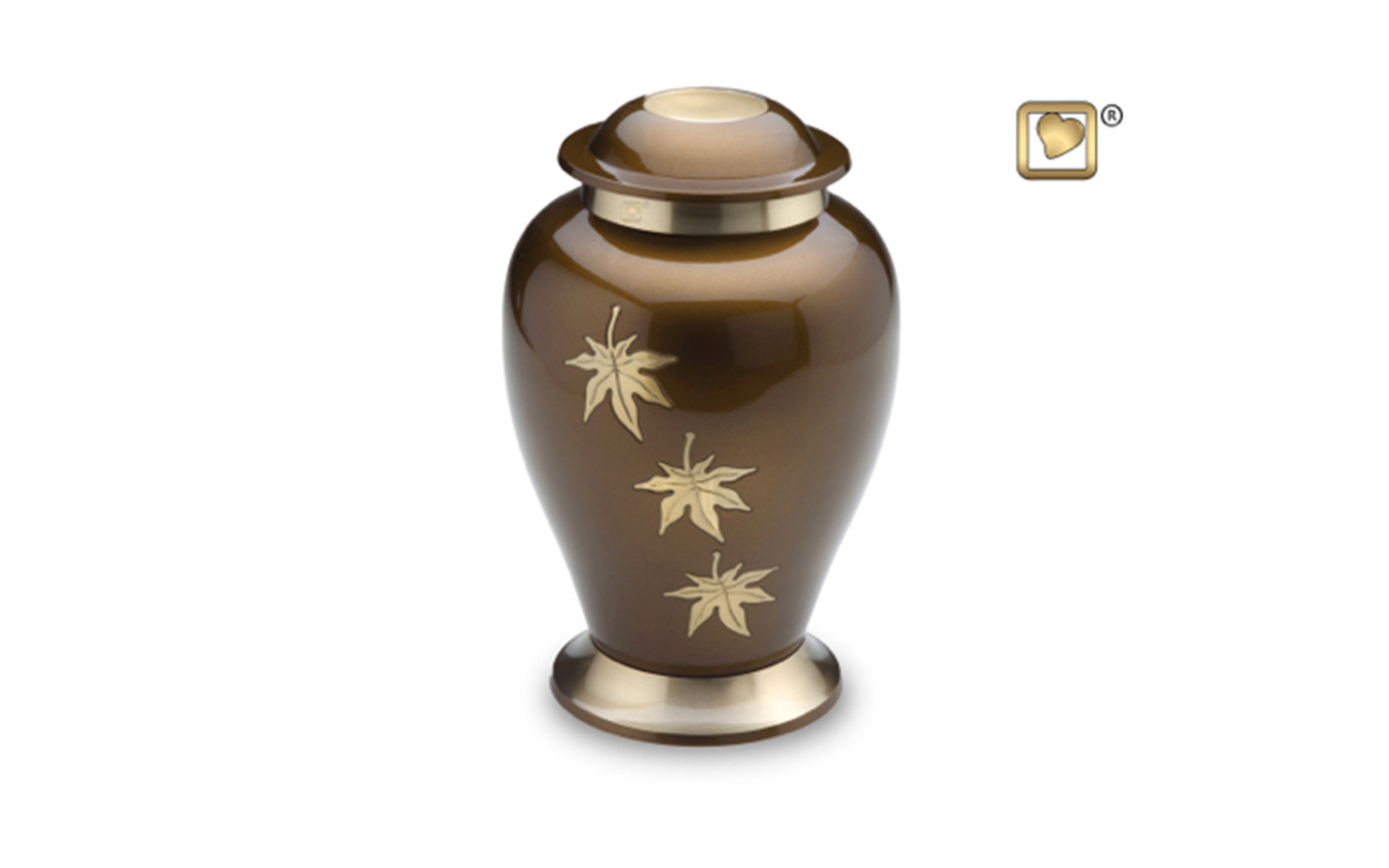 Falling Leaves Urn Made of Solid Brass with a Bronze Finish, measuring 10” high, 200 Cu. inches, up to 195 lbs., $135