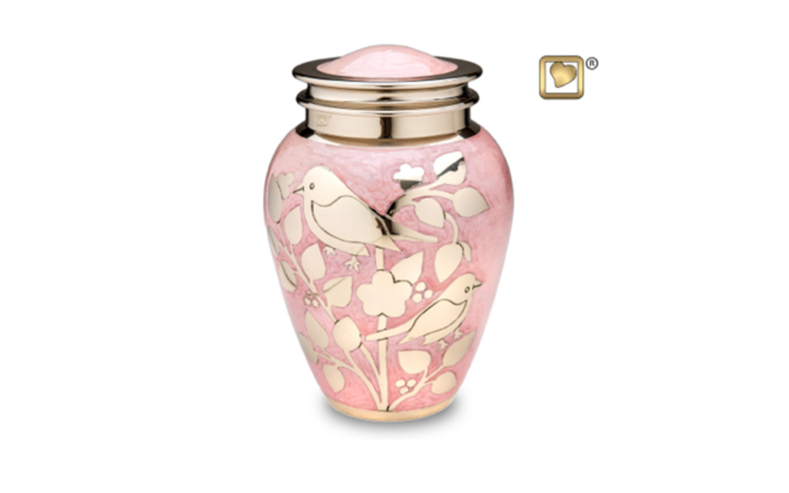Gold Blessing Birds Urn Made of Solid Brass, measuring 10” high, 225 Cu. inches, up to 220 lbs., $215
