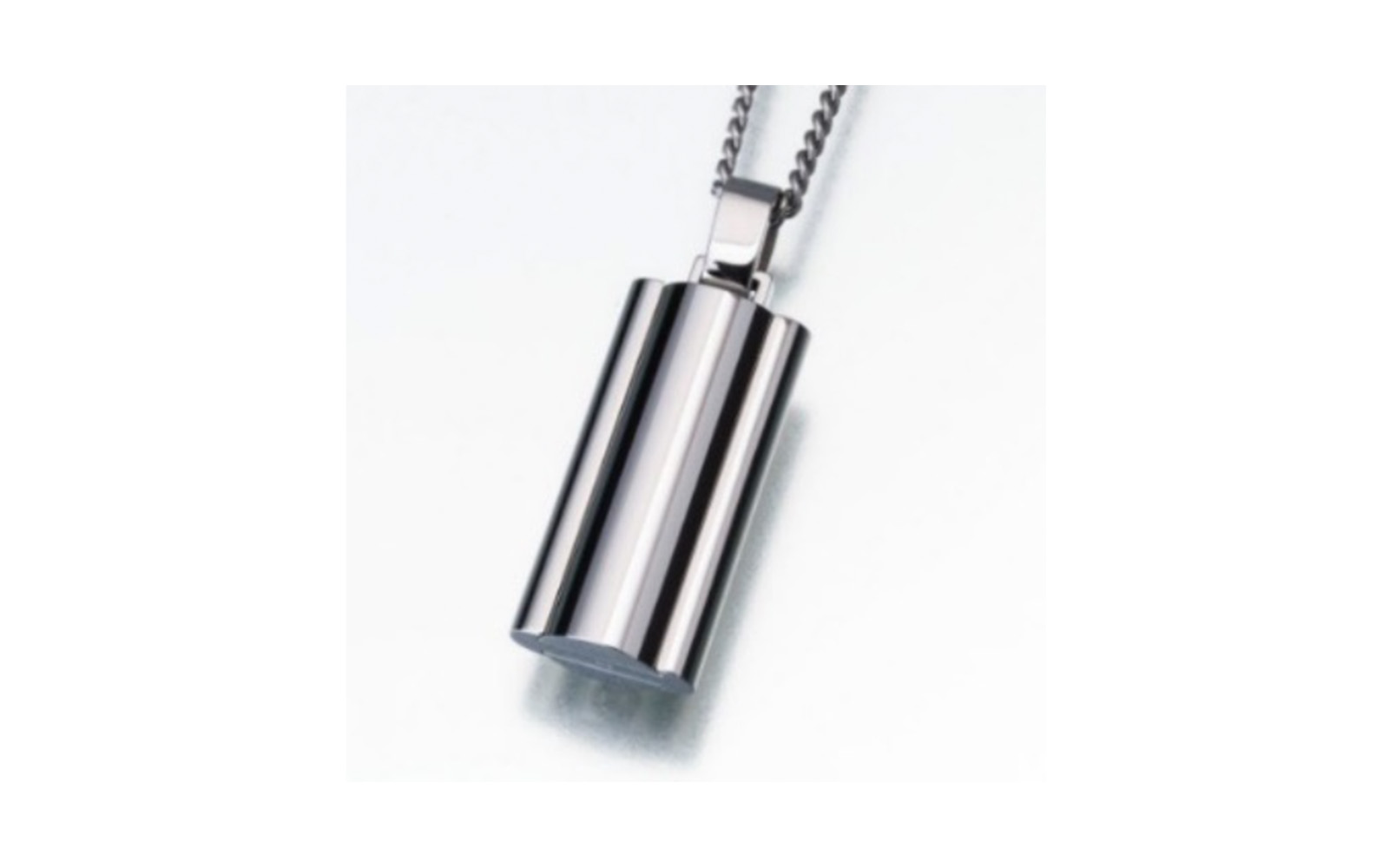 Stainless Steel Narrow Flask Urn Pendant w/Chain This pendant measures 15/16"H and 1/2"W and comes with a stainless steel 24" chain. Has a threaded opening to allow you to fill with ashes or hair of your beloved pet. $395