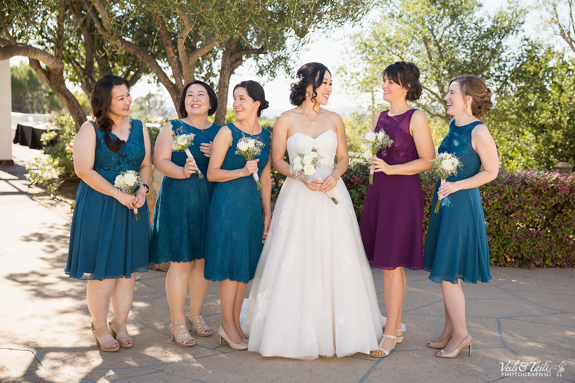 blue and purple bridesmaid dresses