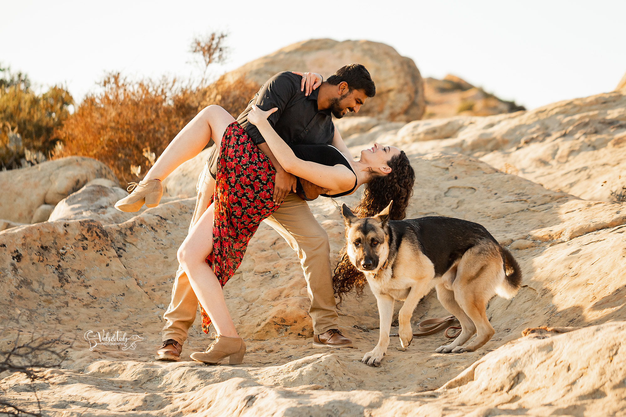 sunset engagement session, Santa Barbara, California with the dog