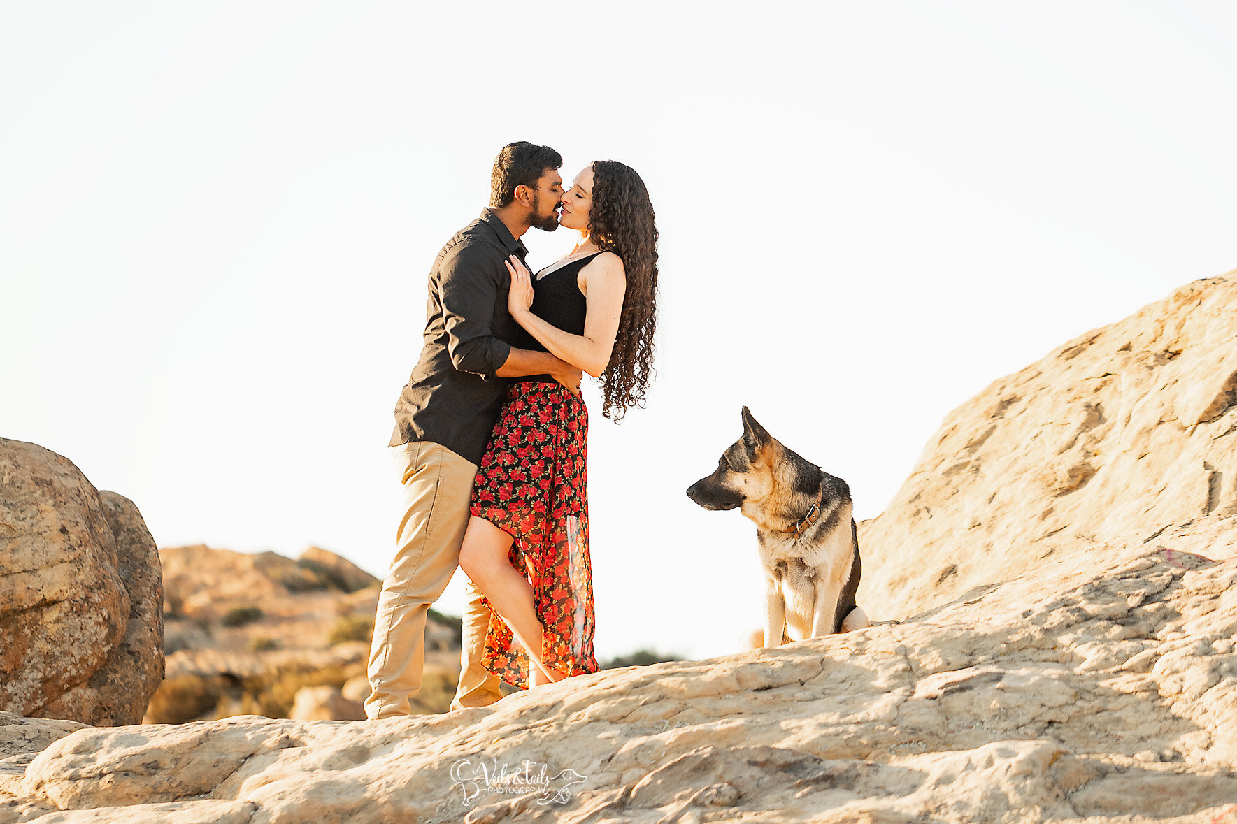 sunset engagement session, Santa Barbara, California with dog