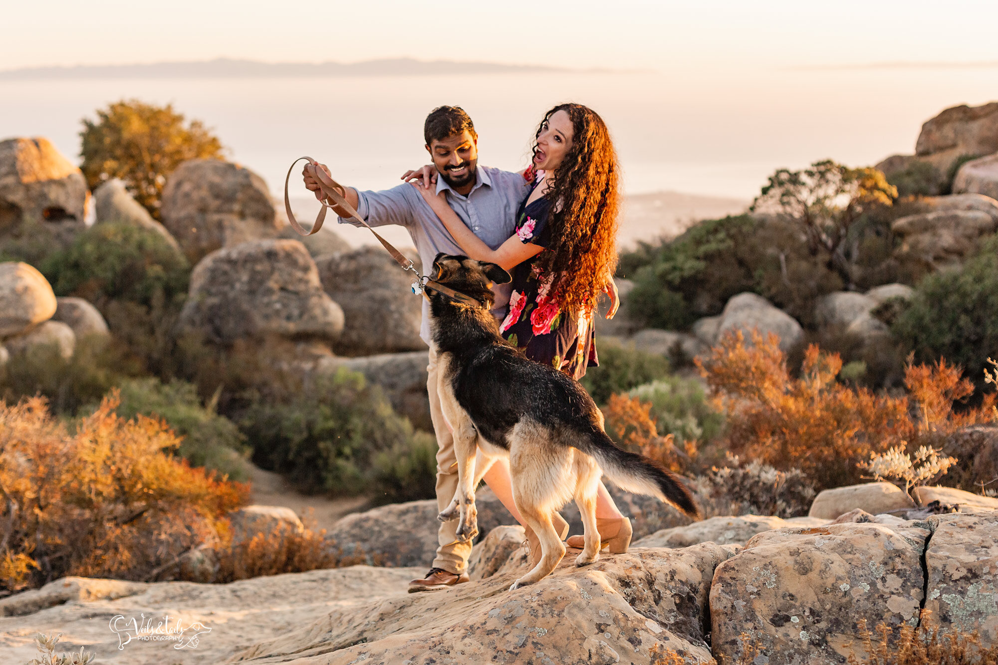 engagement session with the dog, Santa Barbara, California