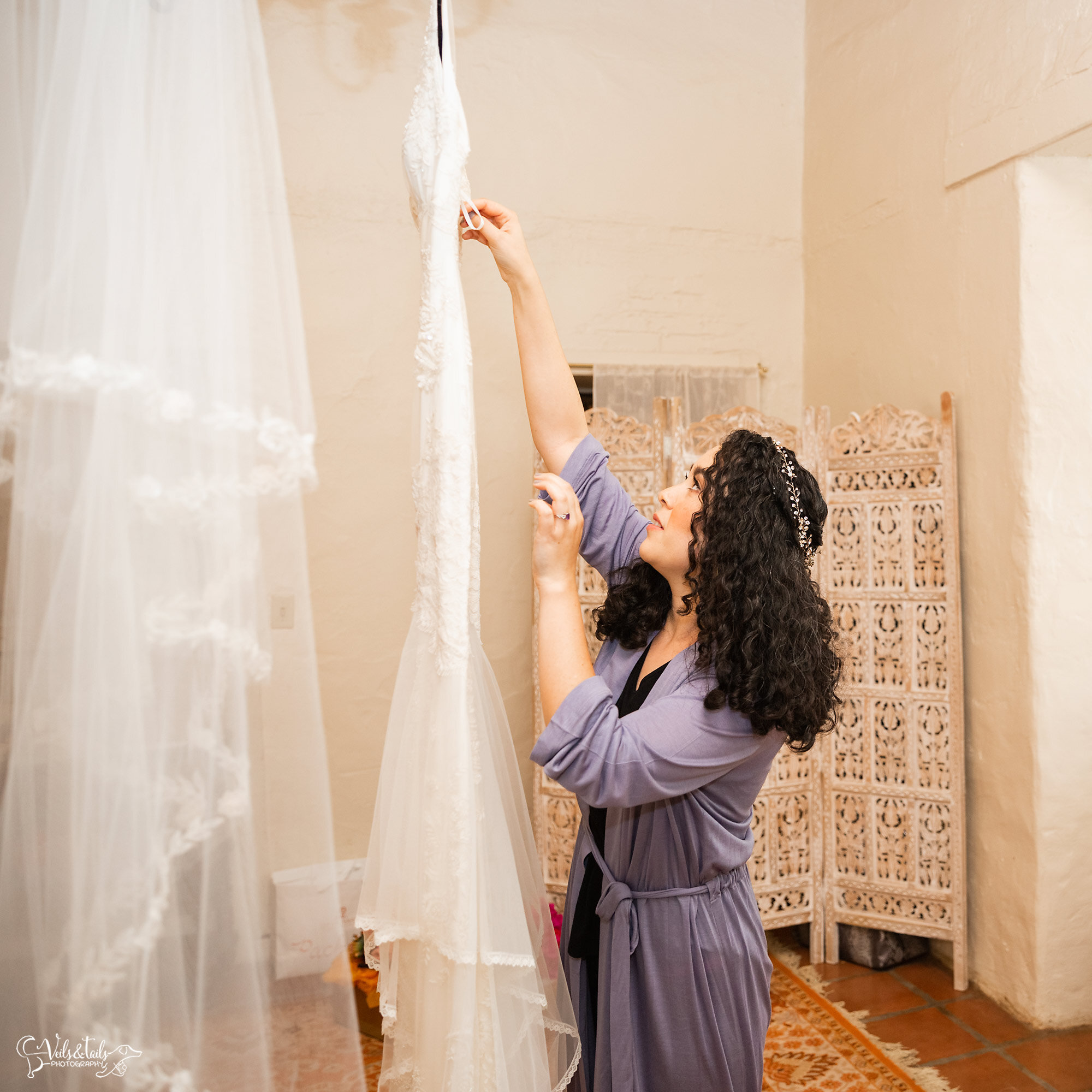 bride getting ready with veil, Santa Barbara wedding photography