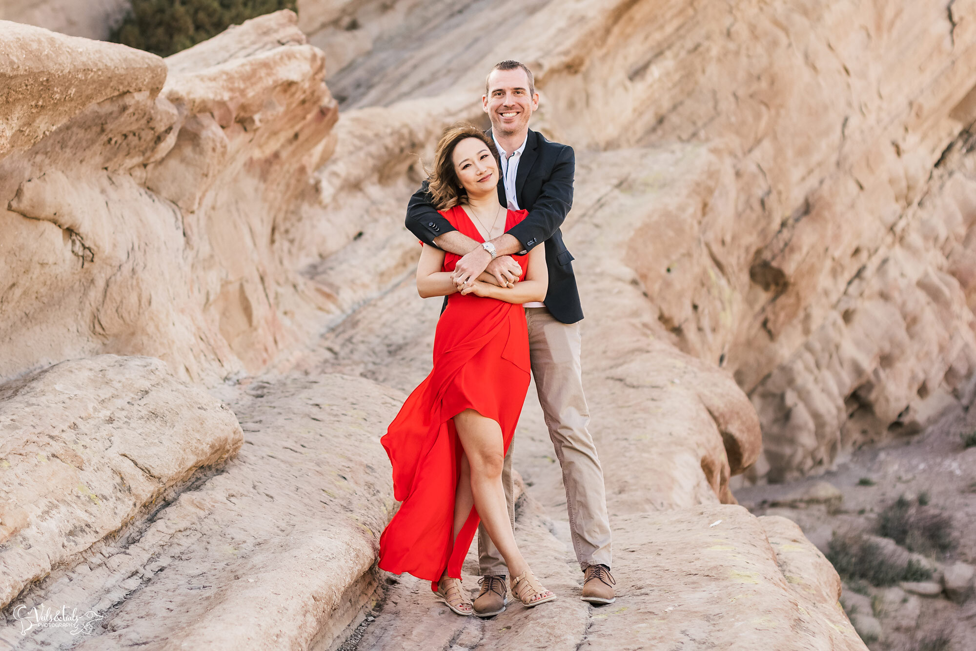 Vasquez Rocks engagement session photography red dress