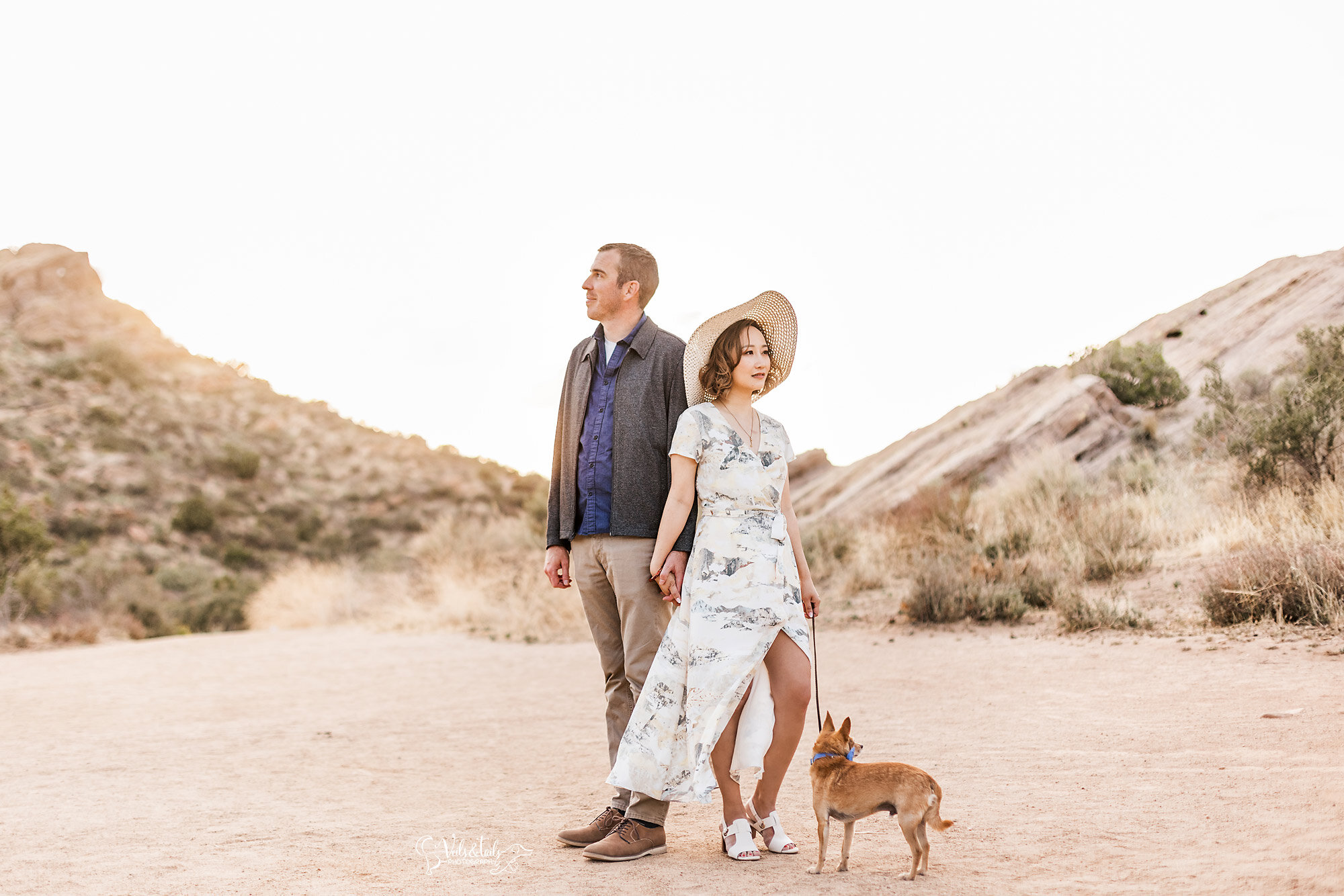 epic Vasquez Rocks engagement session with the dog, Veils &amp; Tails Photography