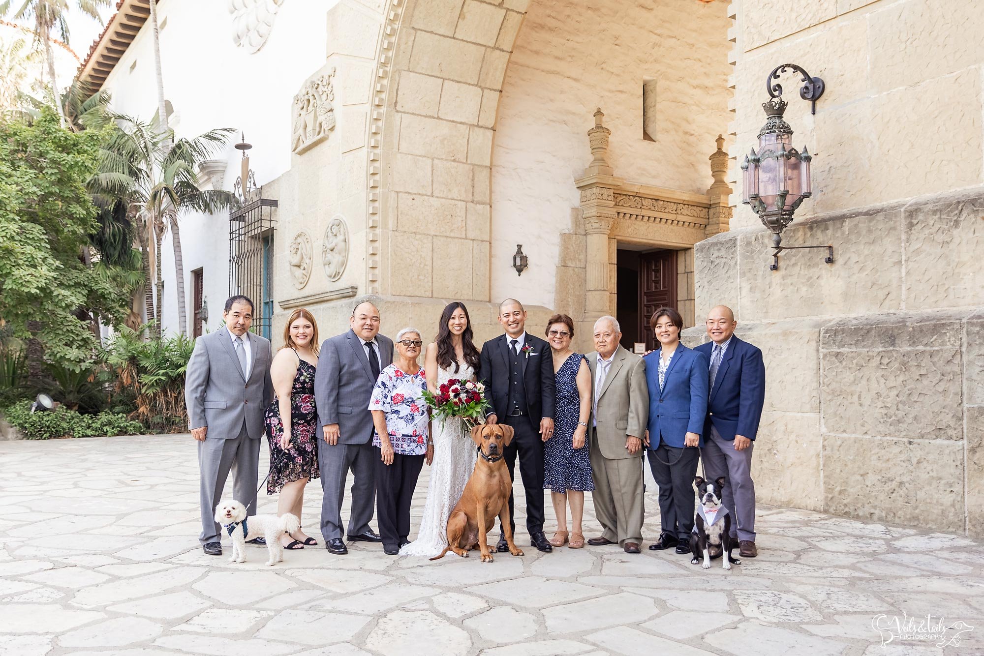 Santa Barbara Courthouse wedding family photography with dogs