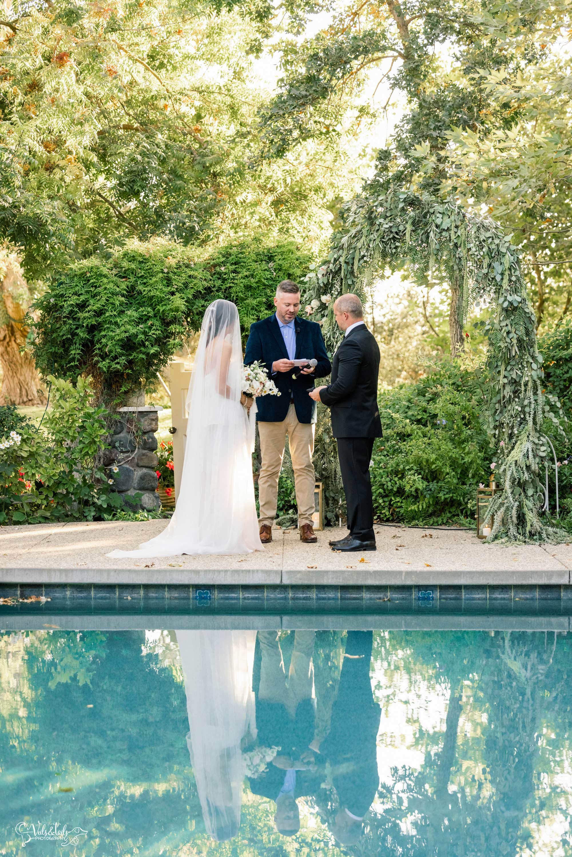 Santa Ynez wedding photographer poolside elopement
