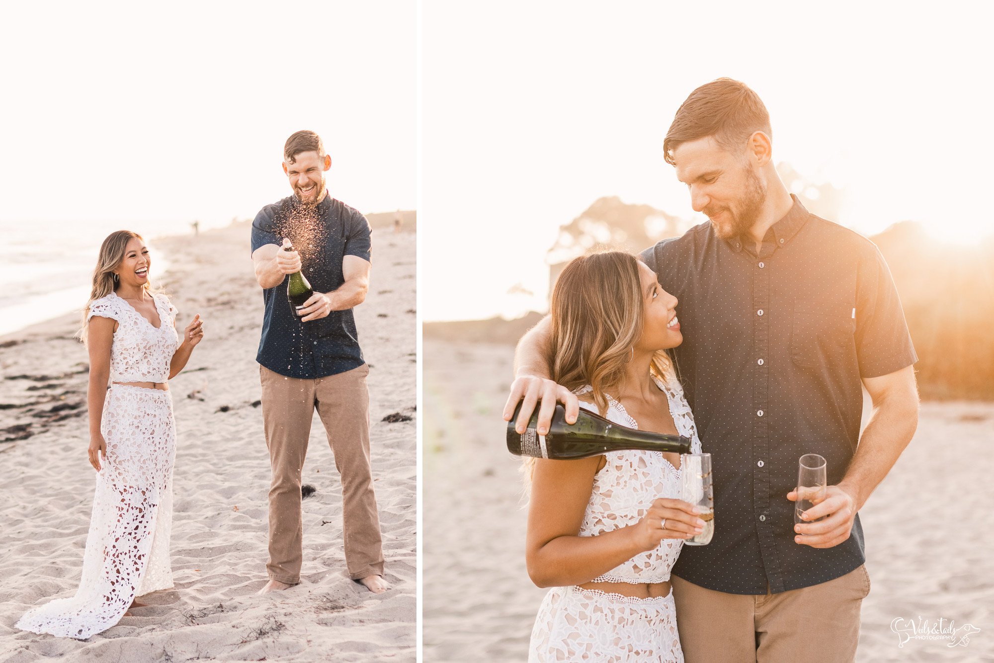 Santa Barbara beach engagement wedding photographer champagne