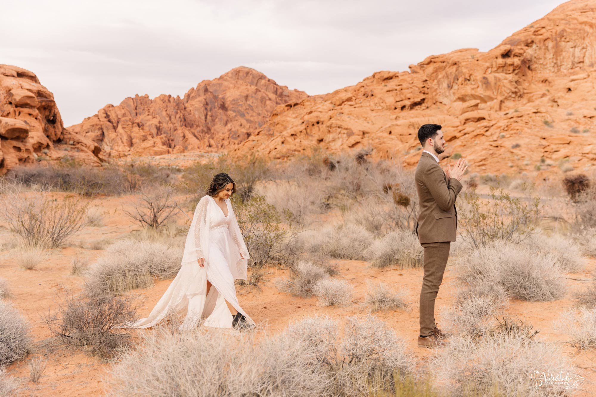 first look, boho desert elopement photography, Valley of Fire, Nevada