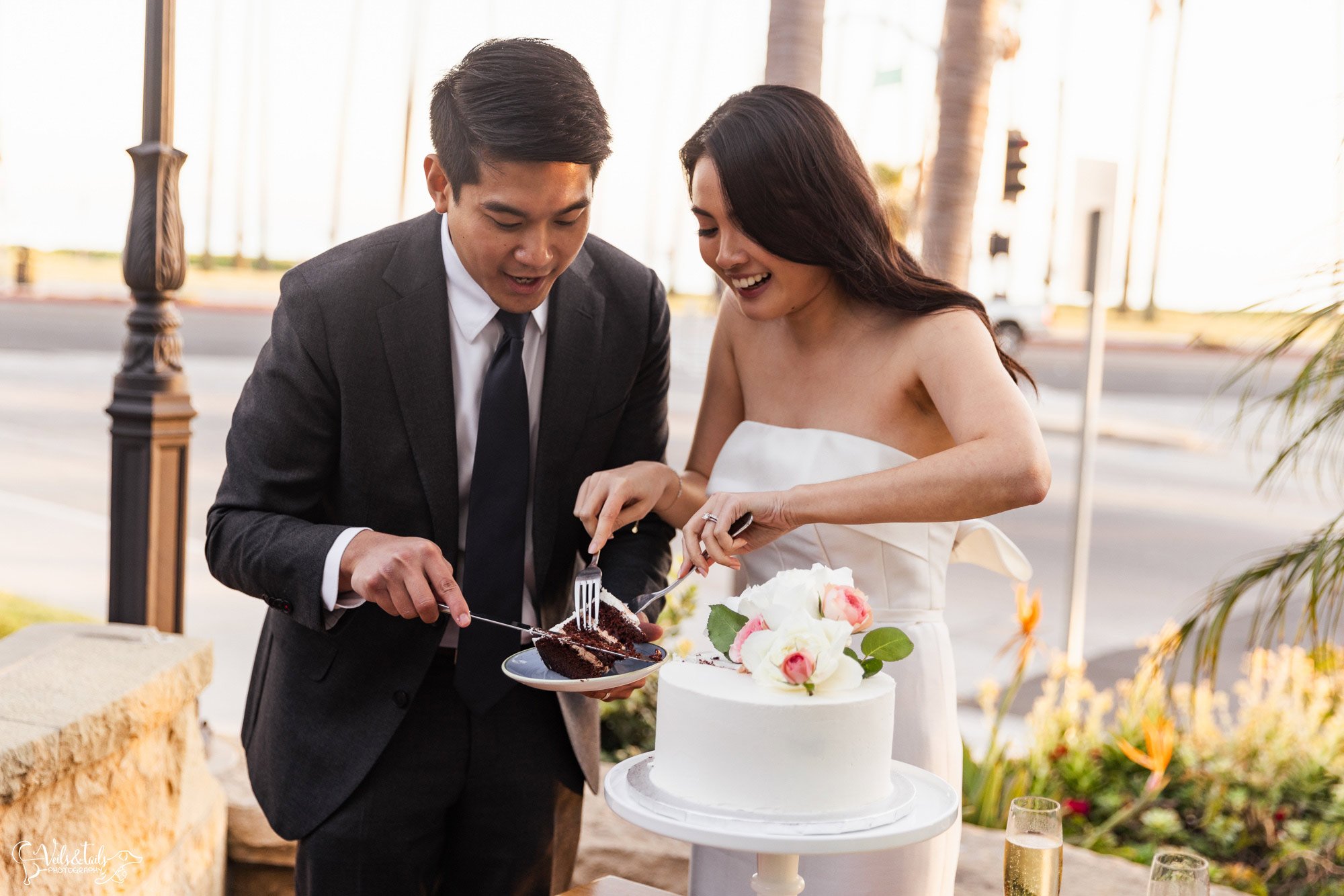 Santa Barbara wedding photographer cake cutting
