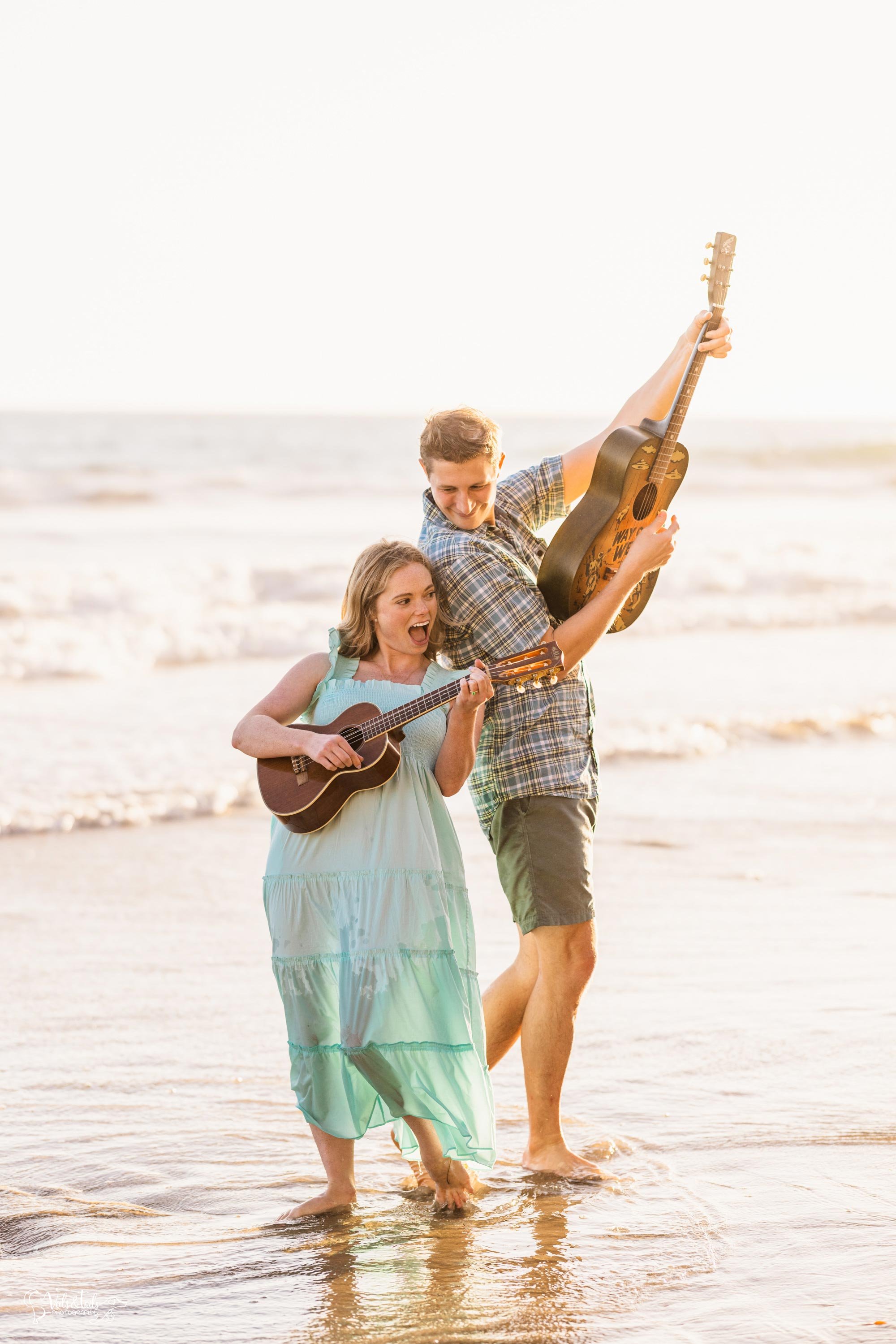 Santa Barbara photographer, beach engagement session with guitars
