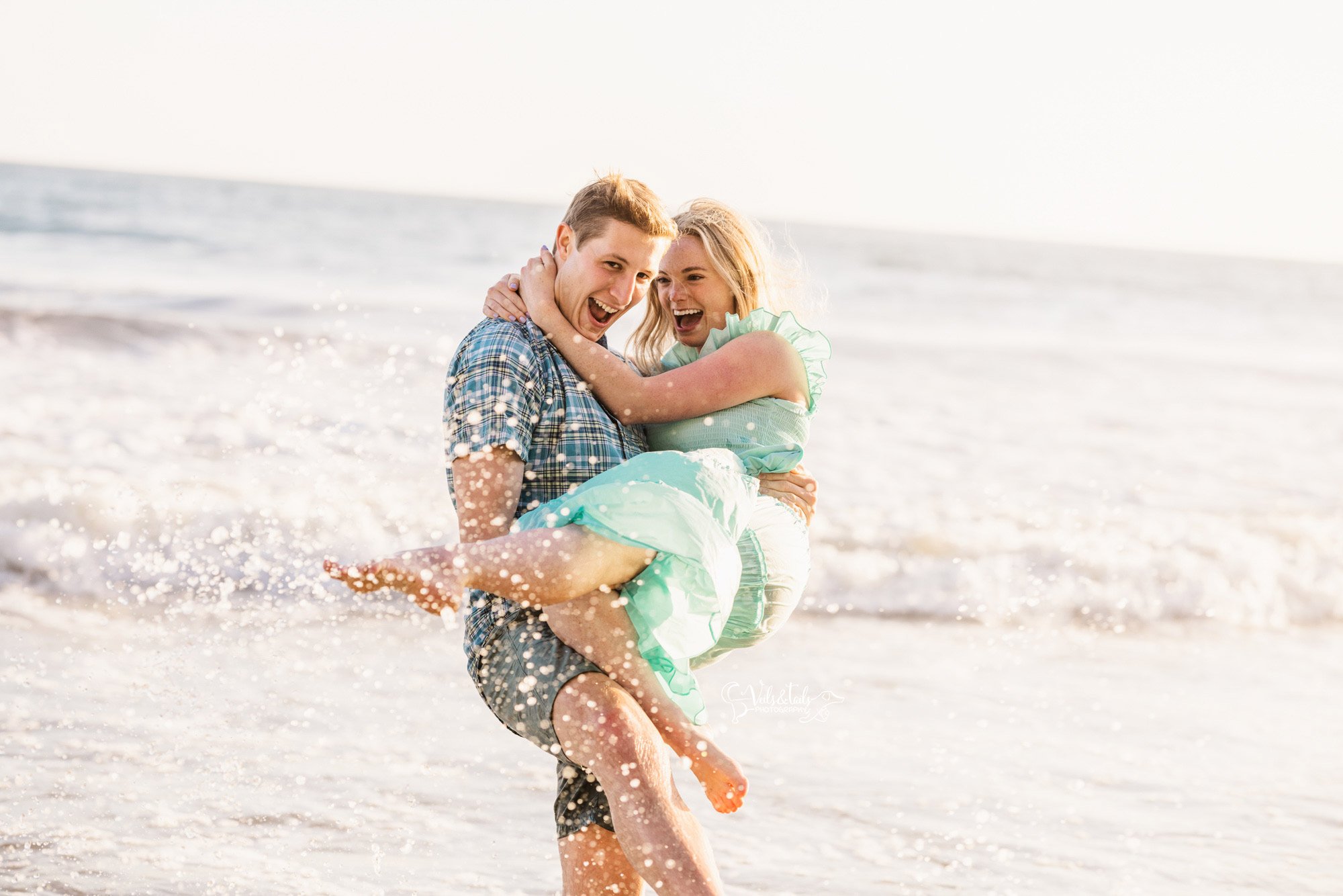 Santa Barbara photographer, beach engagement session ocean spray