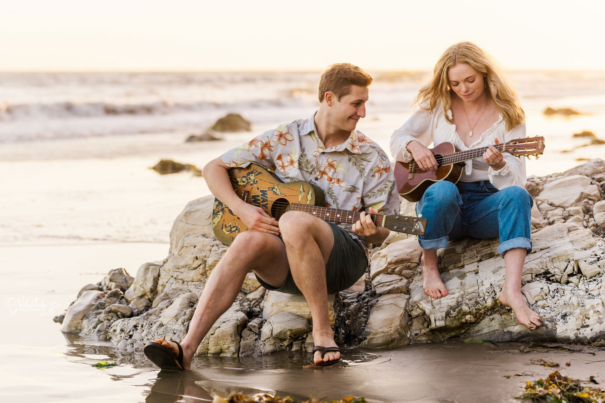 Santa Barbara photographer, beach engagement session, sunset with guitars