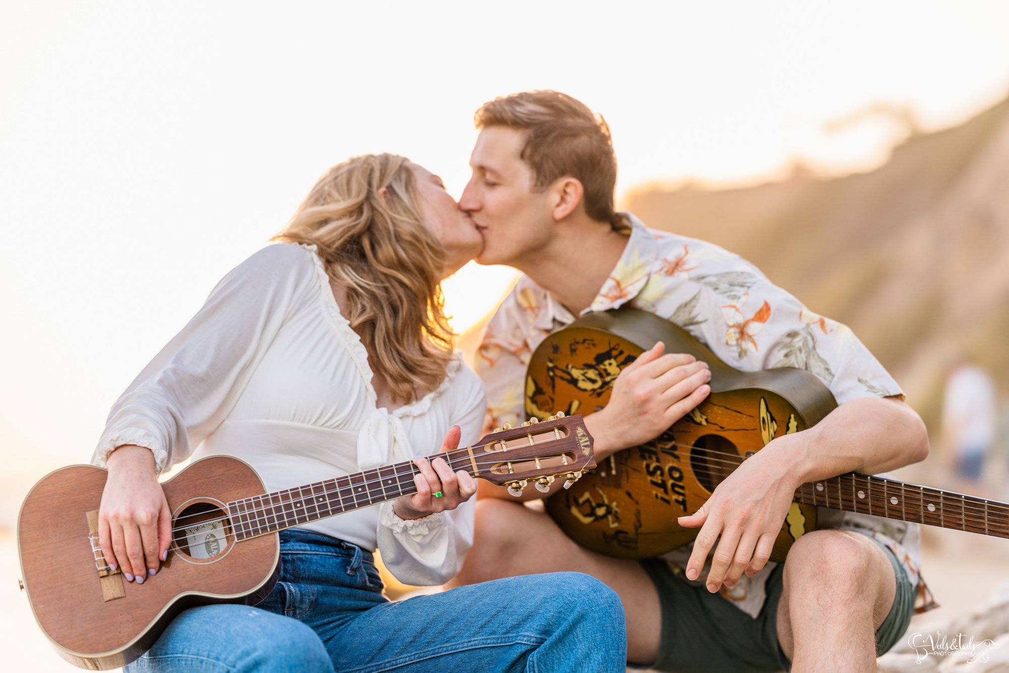 Santa Barbara photographer, Hendry's beach sunset engagement session, with guitars