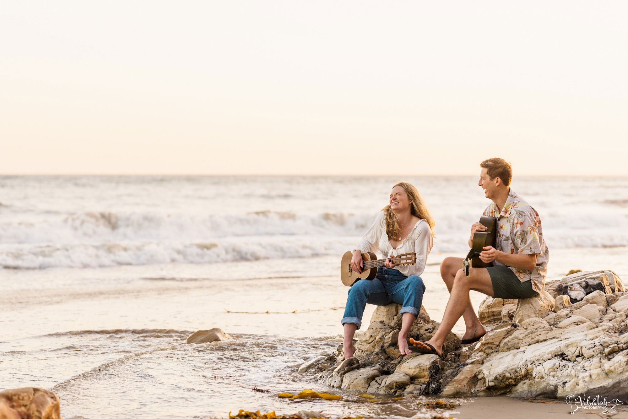 Santa Barbara photographer, Hendry's beach sunset engagement session, with guitars