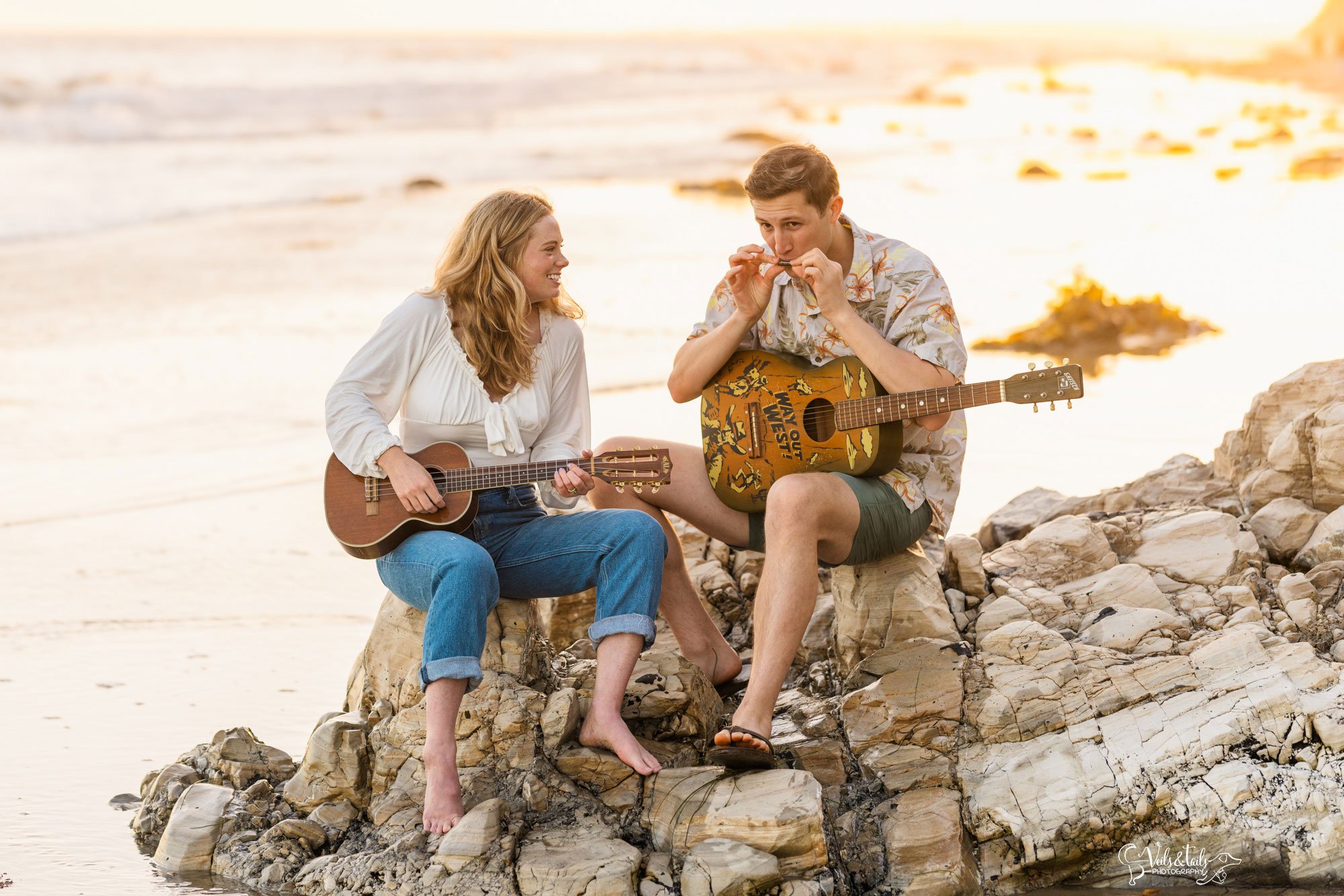 Santa Barbara photographer, Hendry's beach sunset engagement session, with guitars