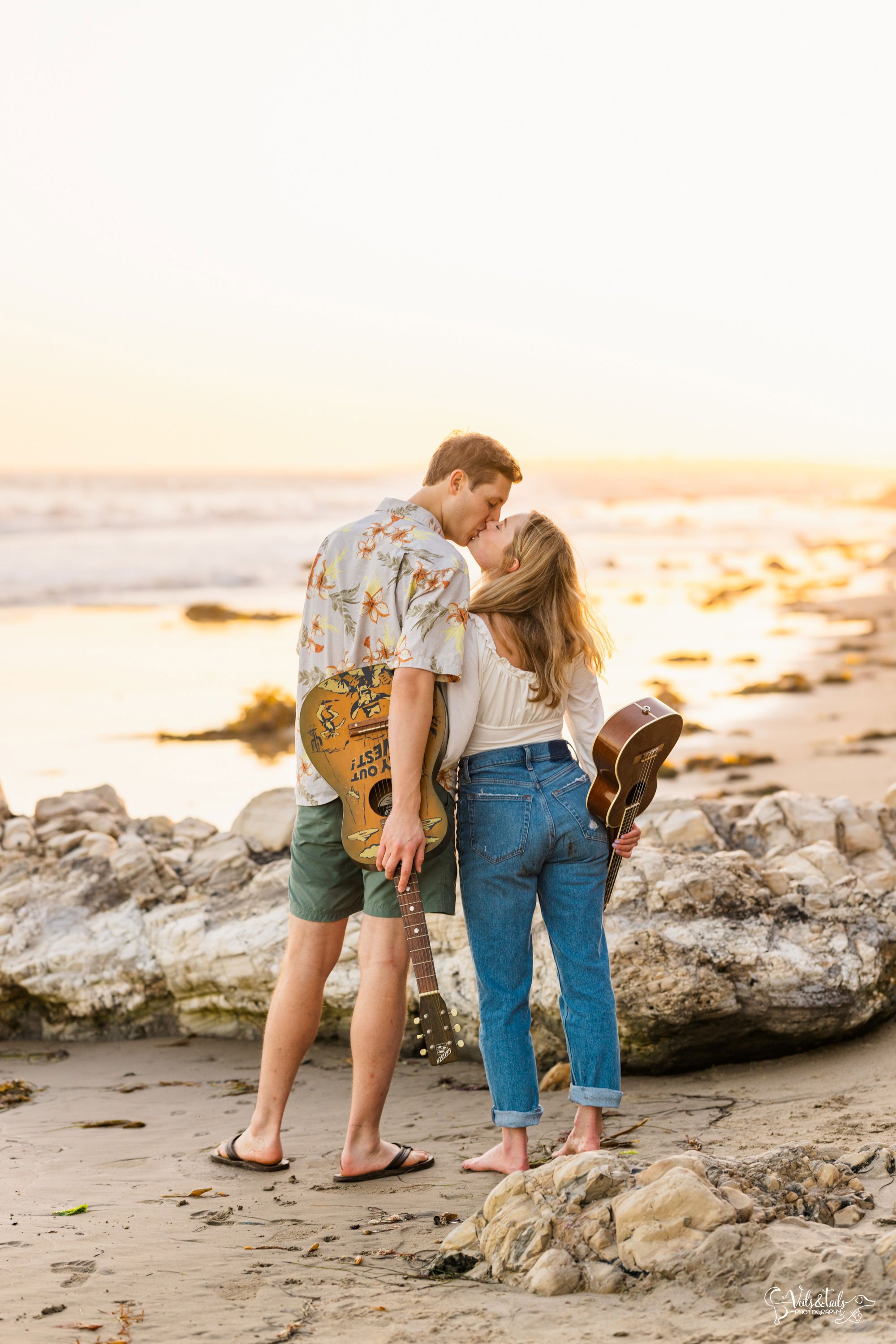 Santa Barbara photographer, Hendry's beach sunset engagement session, with guitars