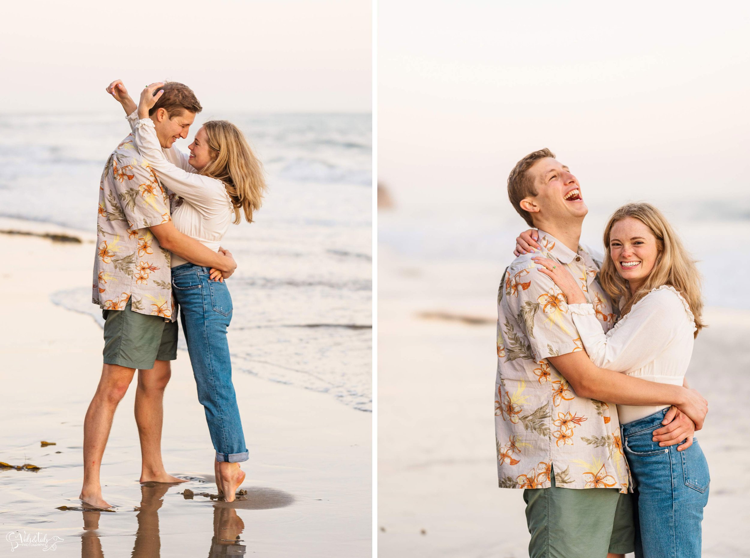 Santa Barbara photographer, Hendry's beach sunset engagement session, laughter