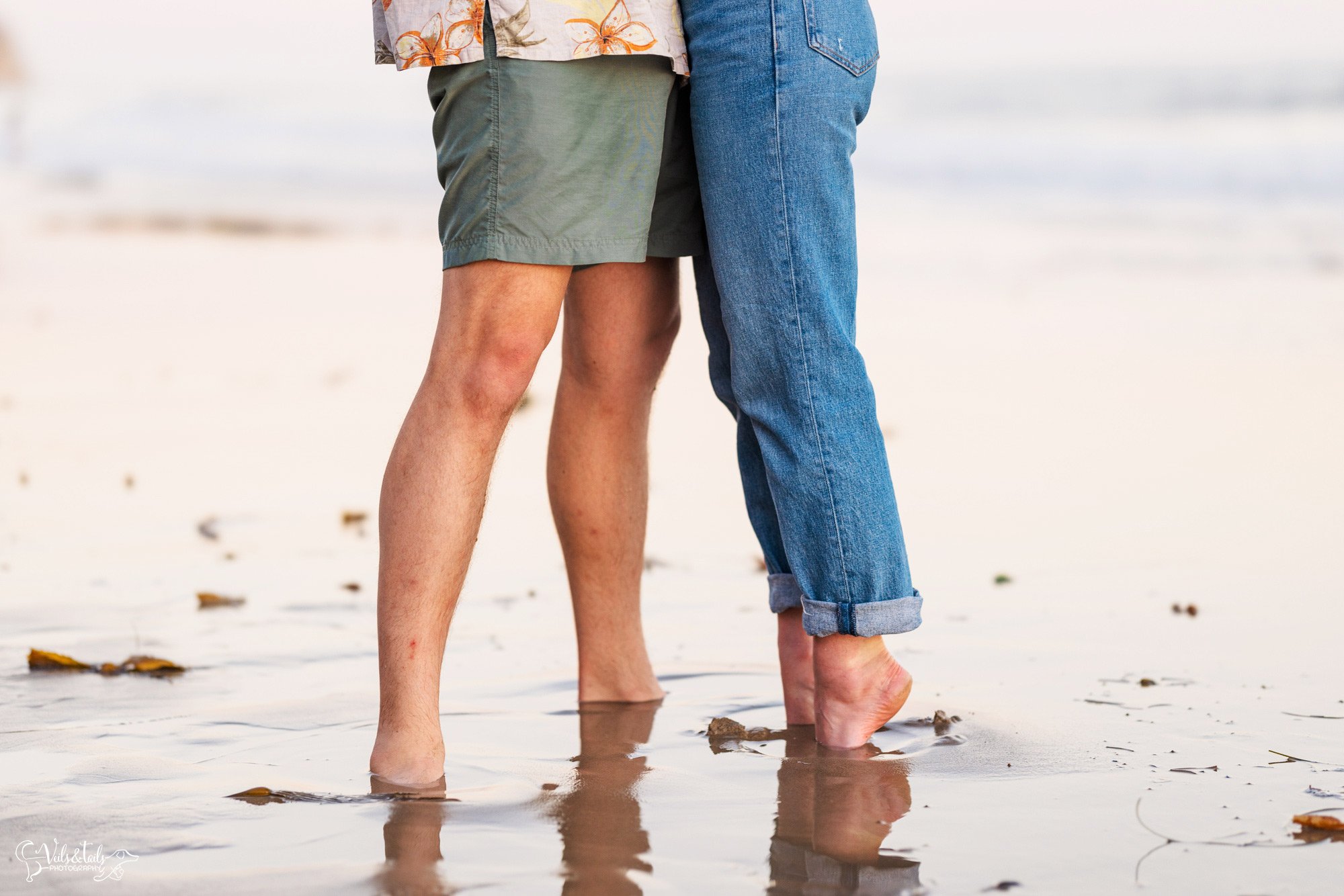 Santa Barbara photographer, Hendry's beach sunset engagement session, sinking in the sand