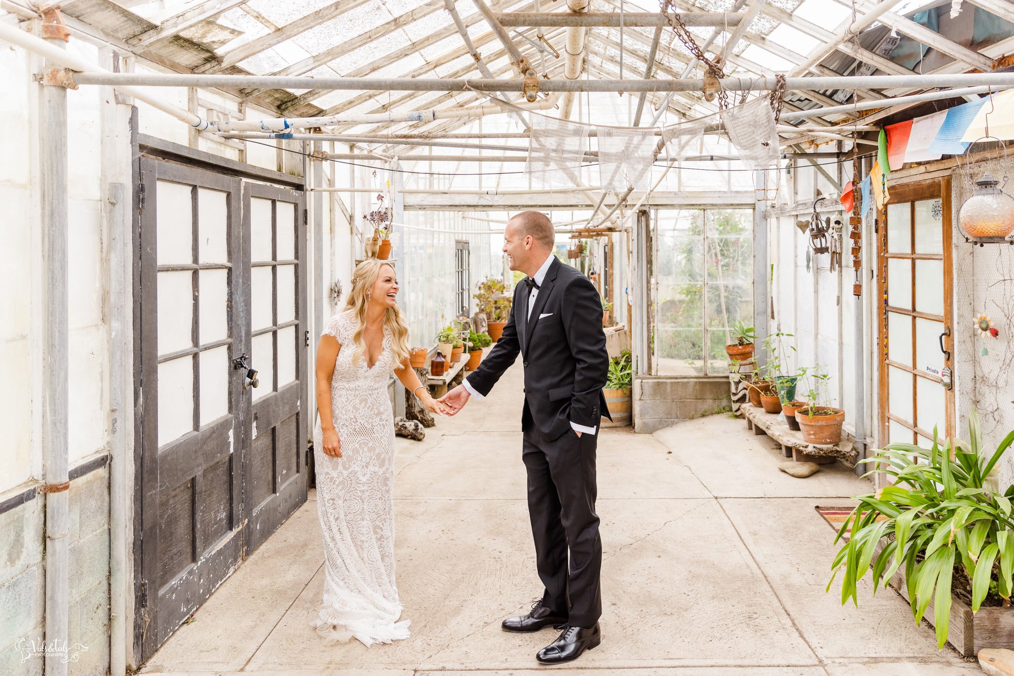 coastal farm greenhouse first look in Santa Barbara - Dos Pueblos Orchid Farm Wedding Photographer