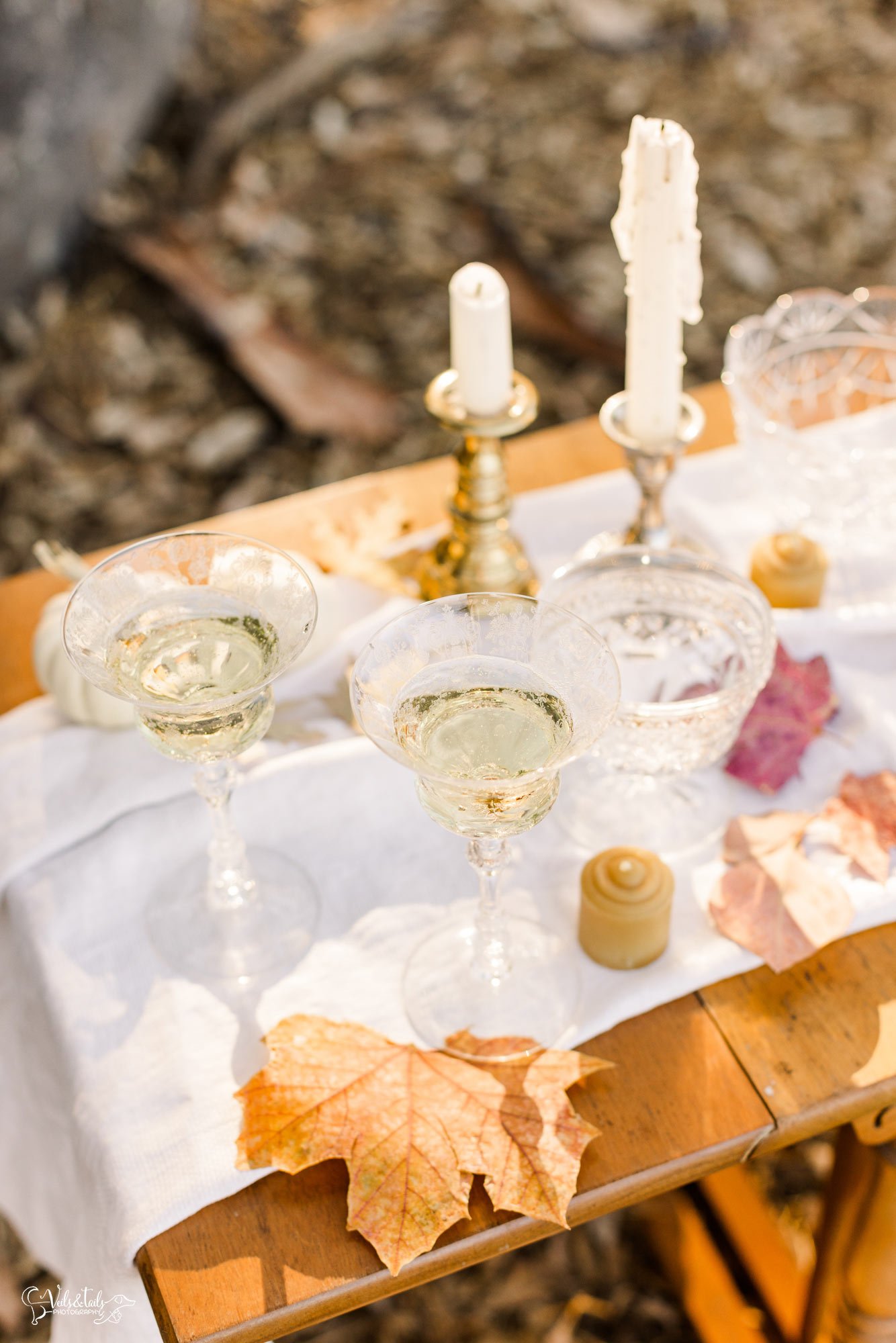 autumn table decor for elopement, drippy candles, fall leaves, Santa Barbara wedding photographer