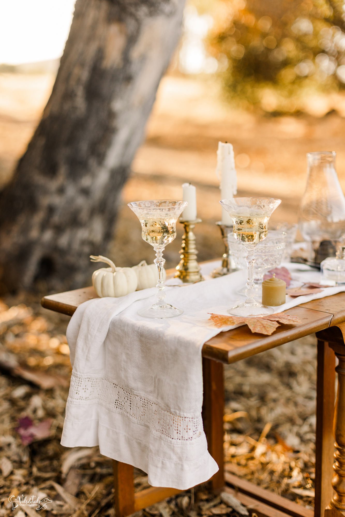 autumn table decor for elopement, drippy candles, fall leaves, Santa Barbara wedding photographer