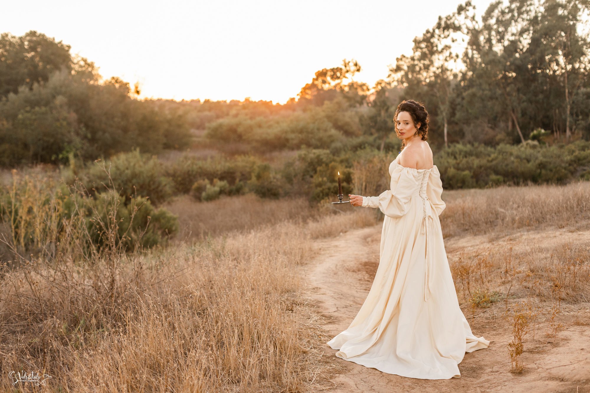 fall sunset elopement, halloween inspo, historical wedding editorial by Veils &amp; Tails Photography