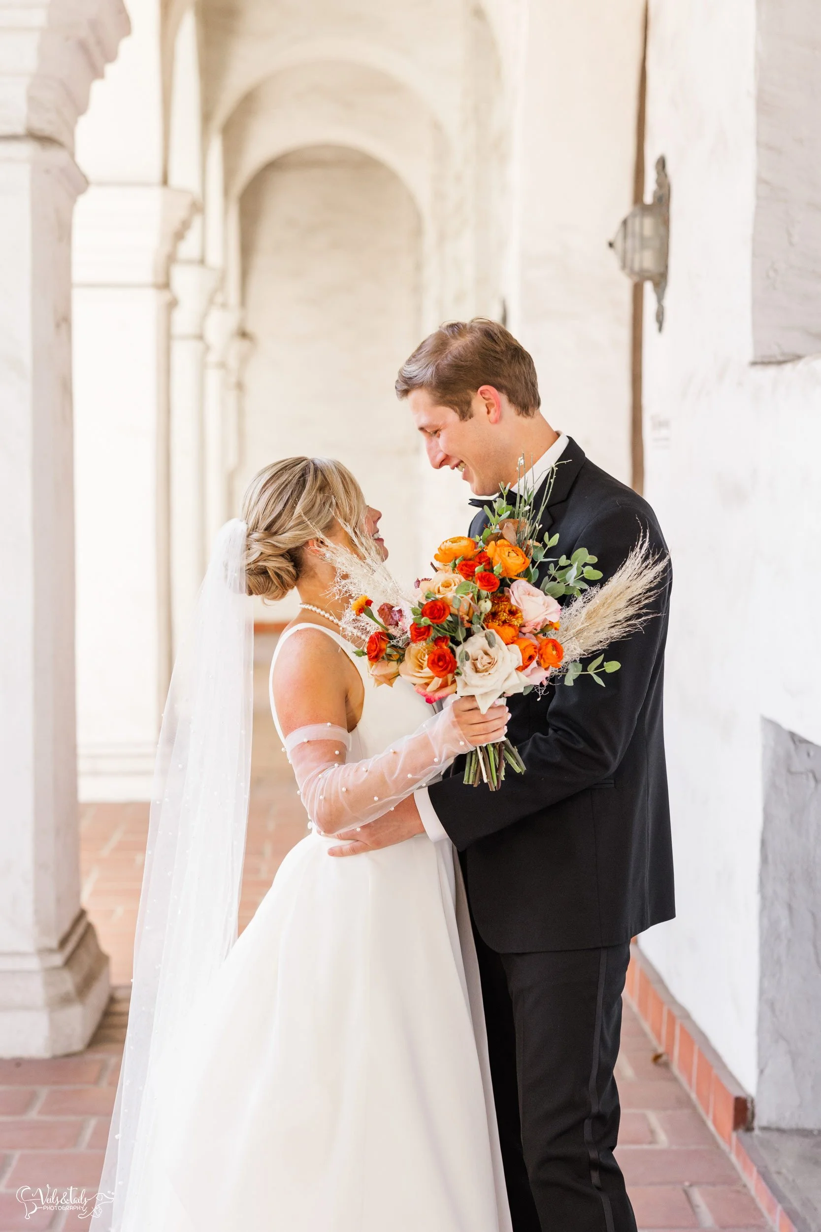clean and bright Santa Barbara Wedding Photographer Courthouse First Look