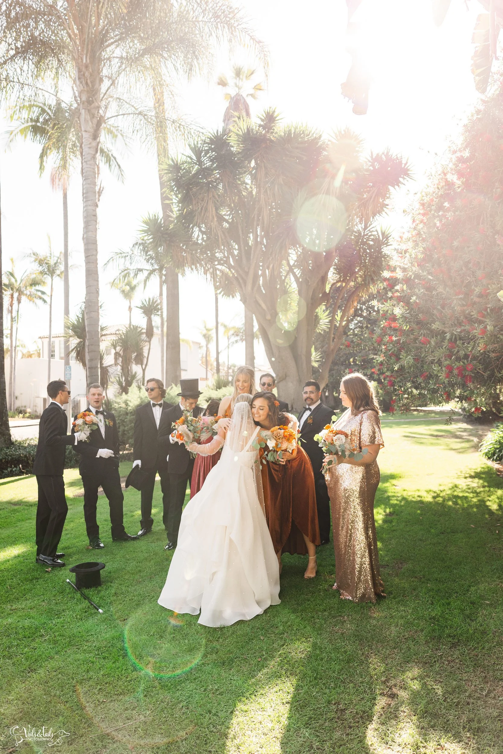 joyful Santa Barbara Wedding Photographer Courthouse bridal party portrait