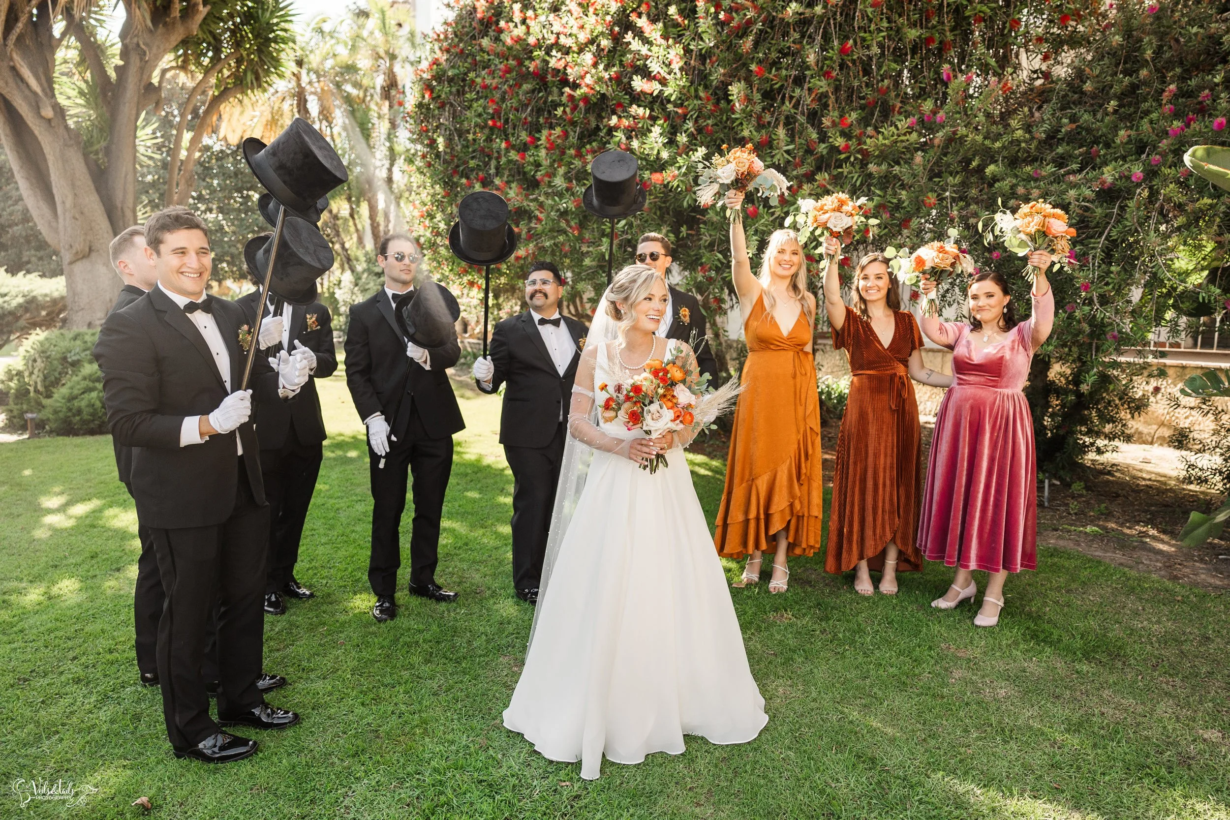 joyful Santa Barbara Wedding Photographer Courthouse bridal party portrait