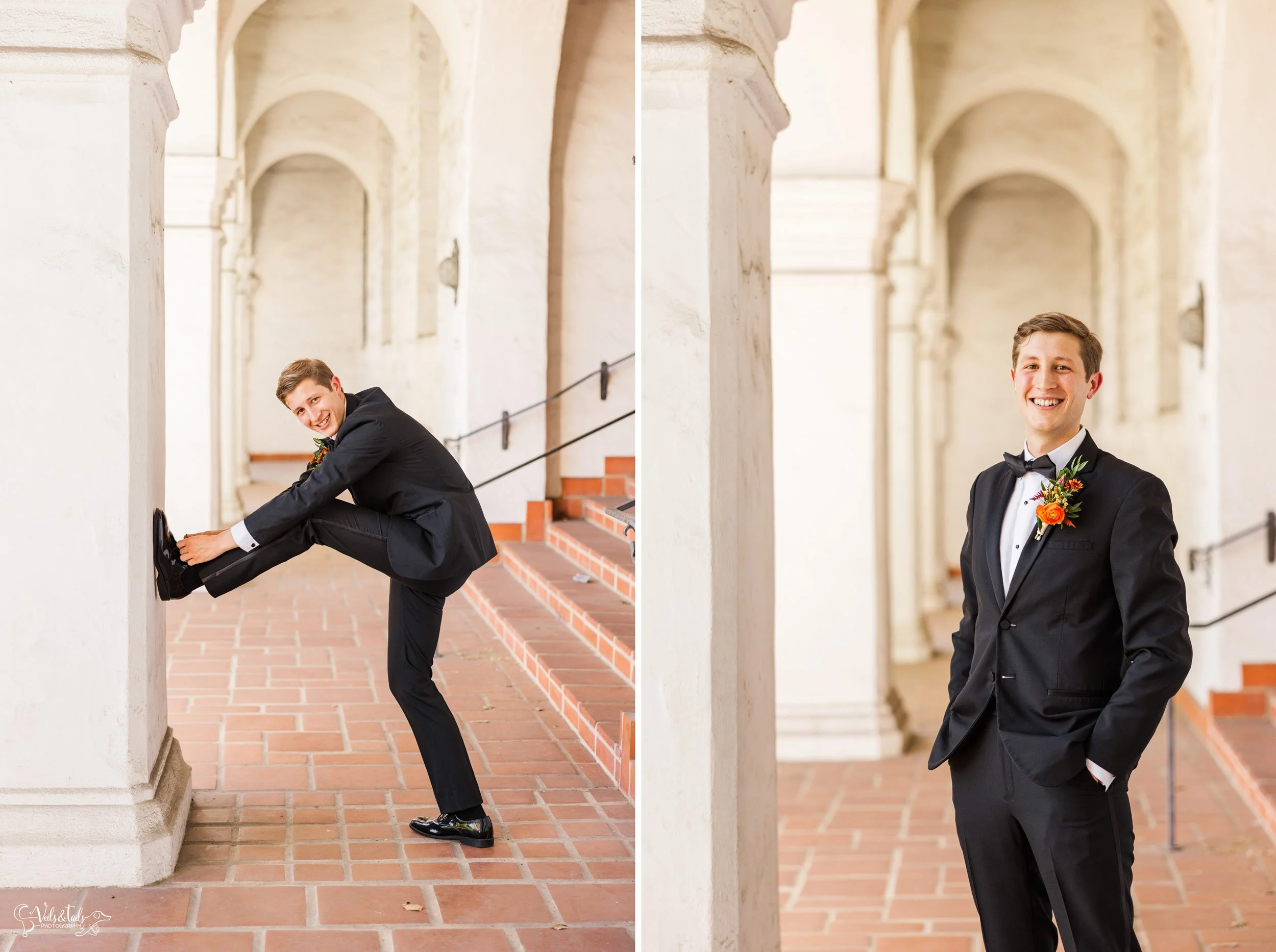 joyful Santa Barbara Wedding Photographer Courthouse groom portrait