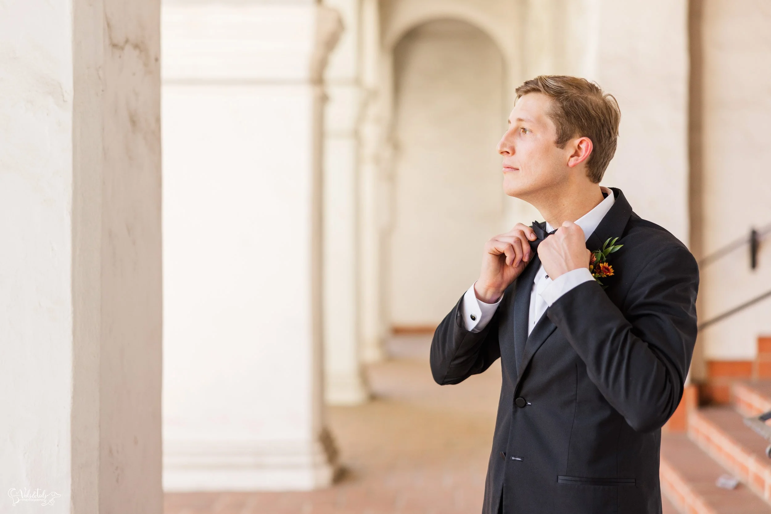 joyful Santa Barbara Wedding Photographer Courthouse groom portrait