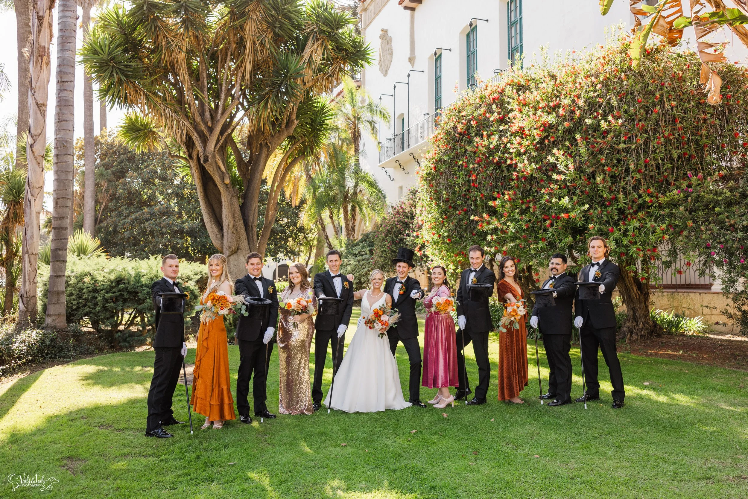 joyful Santa Barbara Wedding Photographer Courthouse bridal party portrait