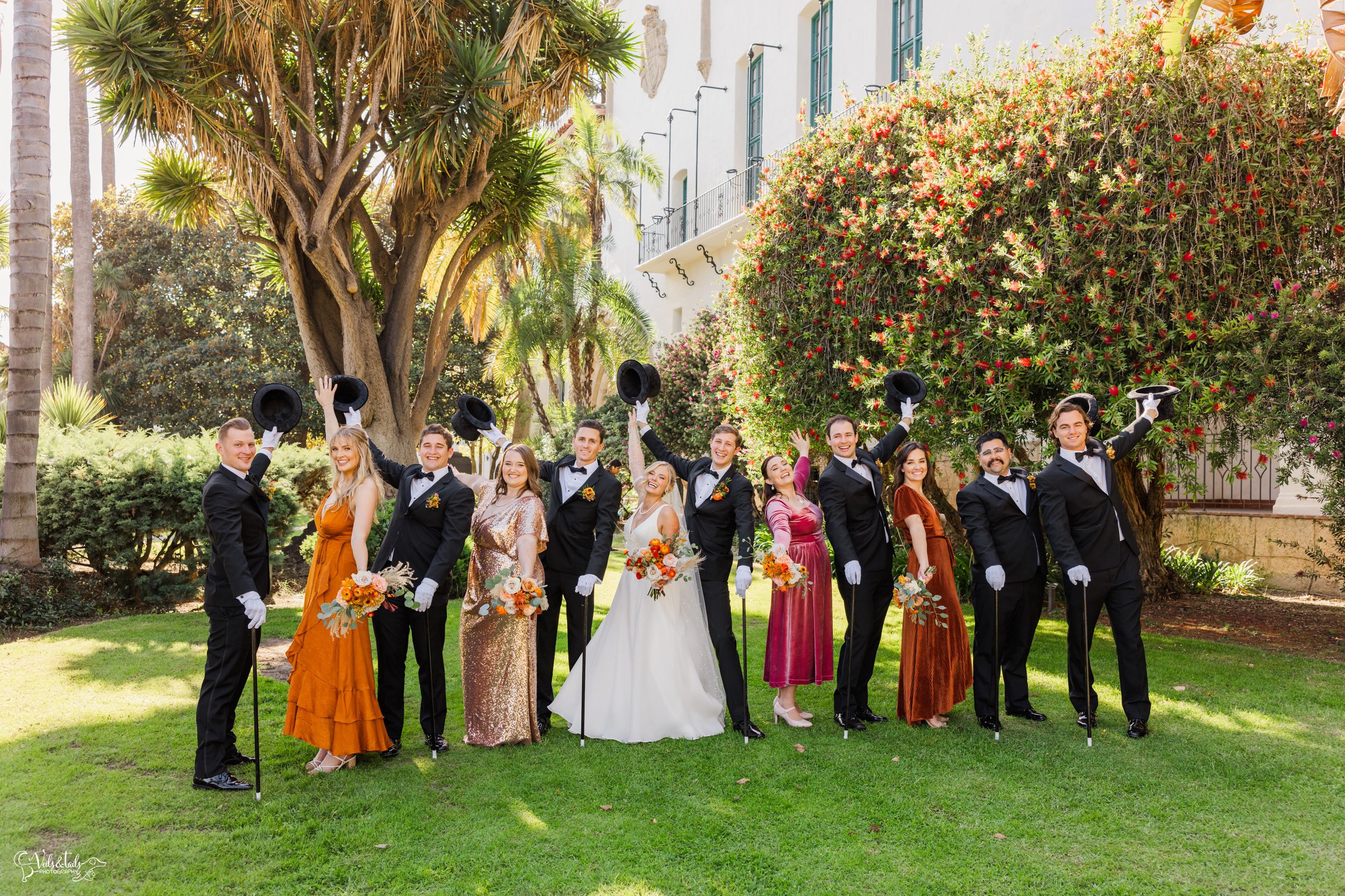 joyful Santa Barbara Wedding Photographer Courthouse bridal party portrait