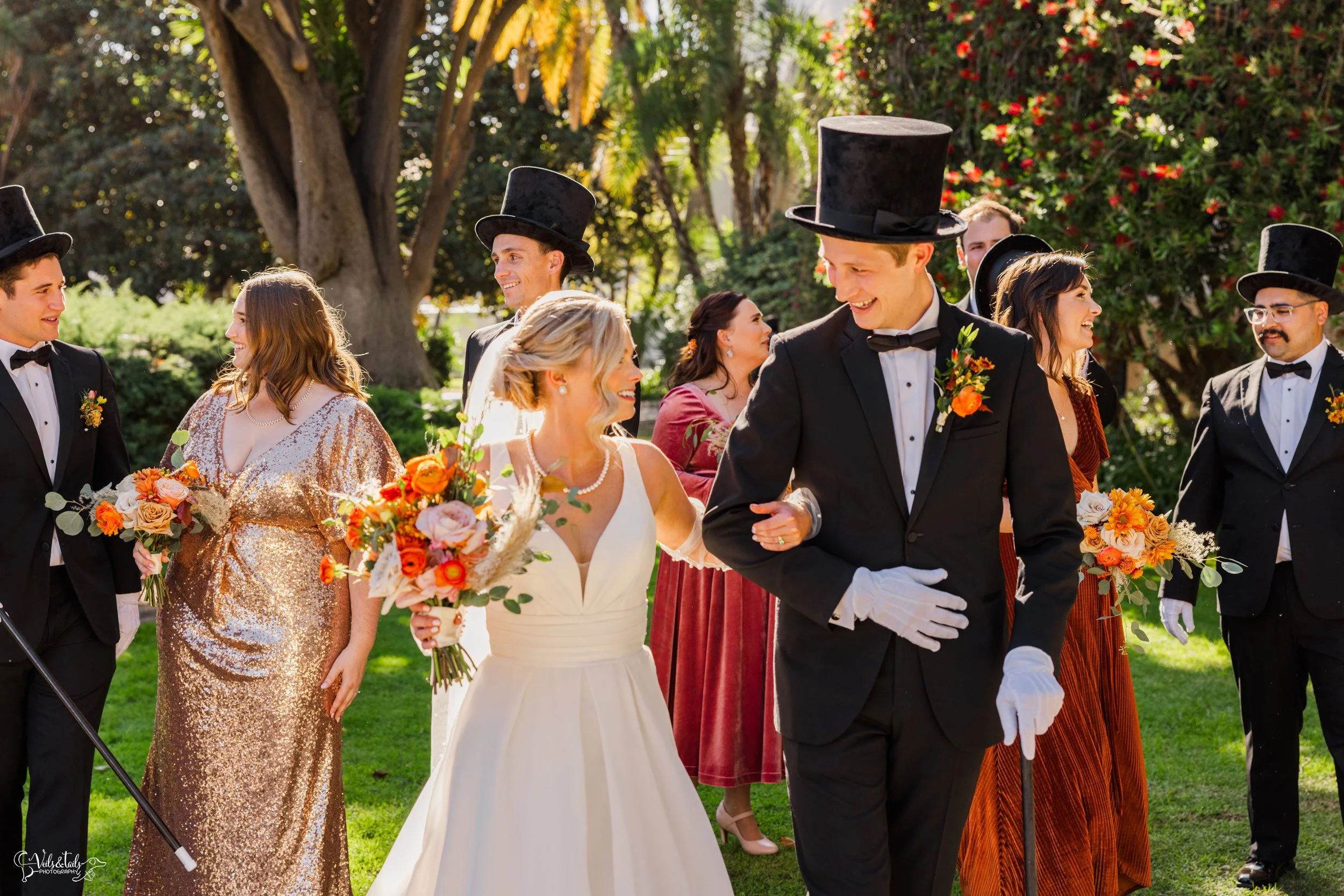 joyful Santa Barbara Wedding Photographer Courthouse bridal party portrait