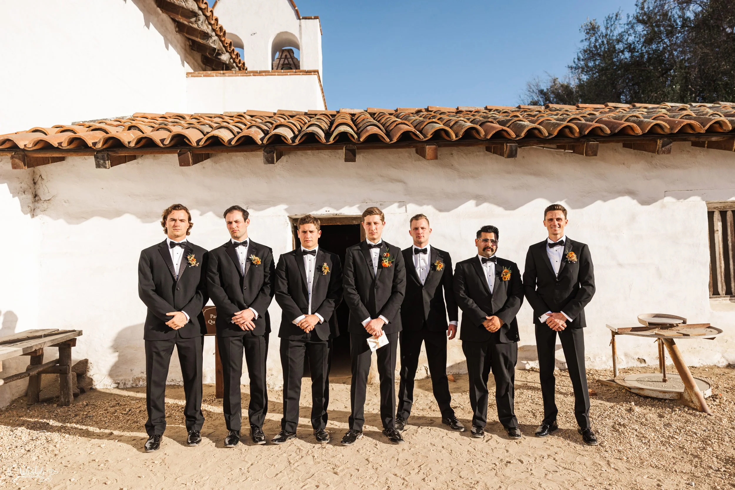 bright airy Santa Barbara Presidio Wedding Photographer groomsmen