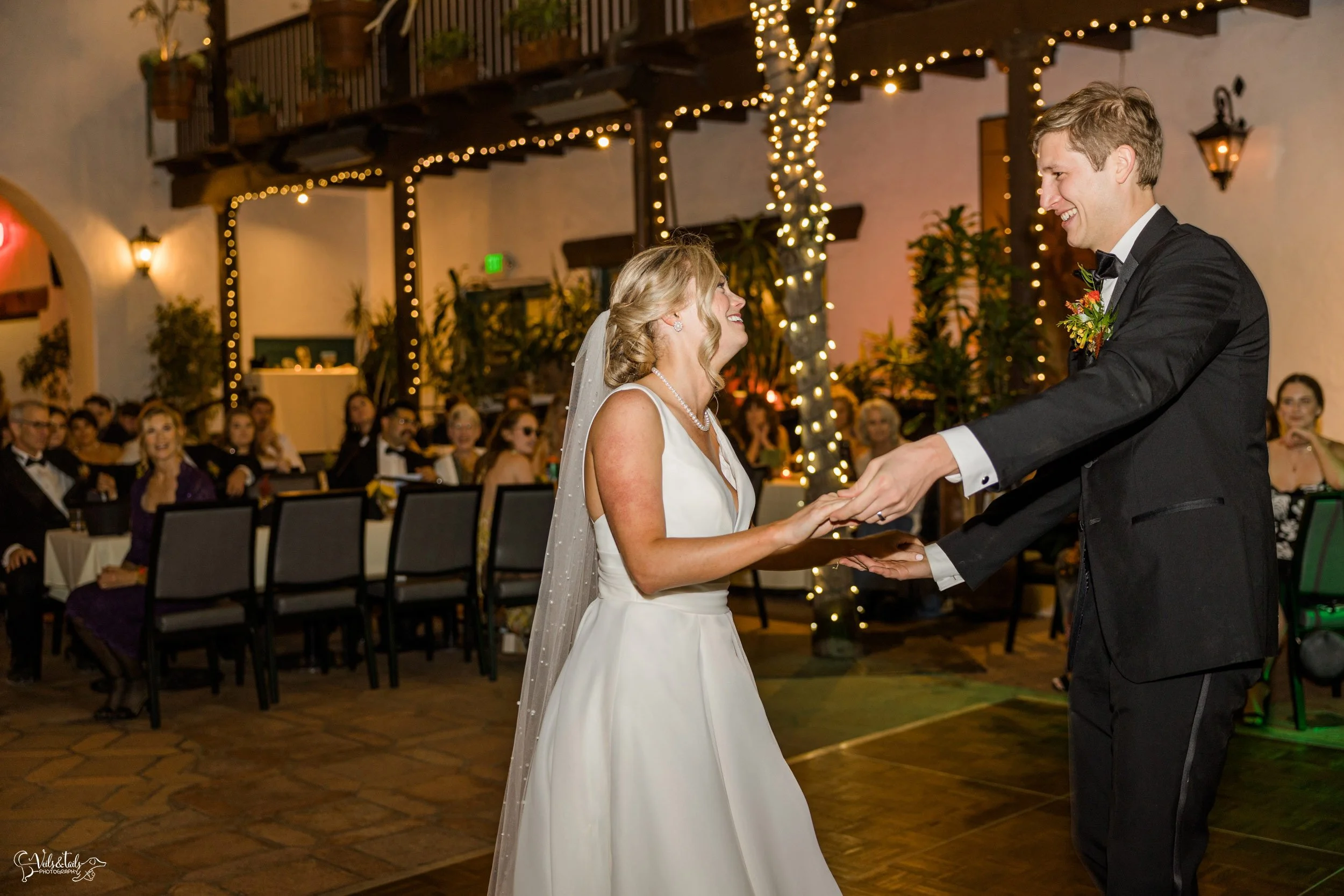 Santa Barbara Wedding Photographer reception El Paseo joyful first dance