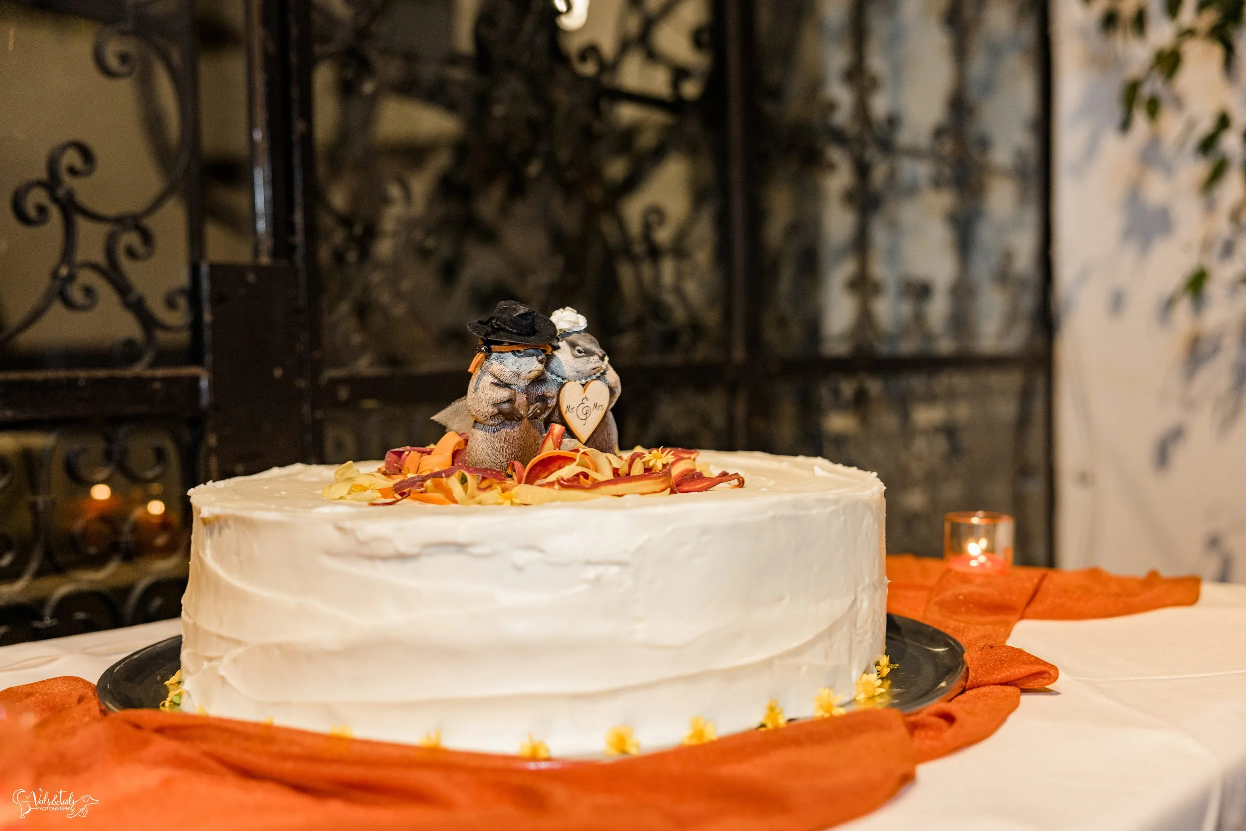 Santa Barbara Wedding Photographer reception El Paseo autumn forest cake