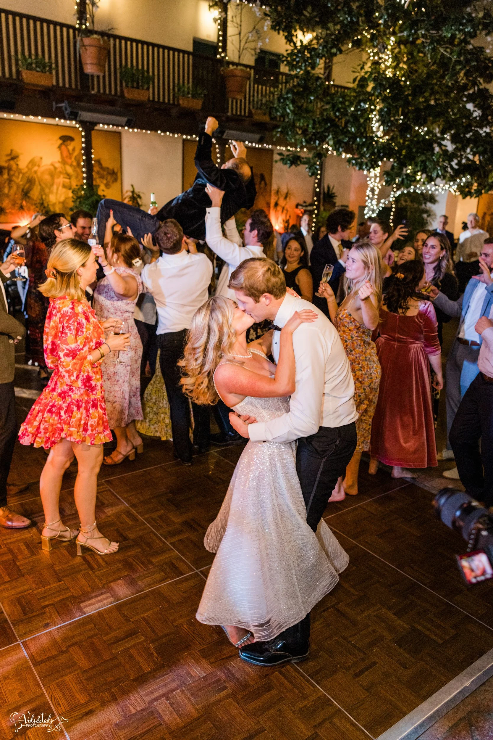 Santa Barbara Wedding Photographer reception dress El Paseo dancing