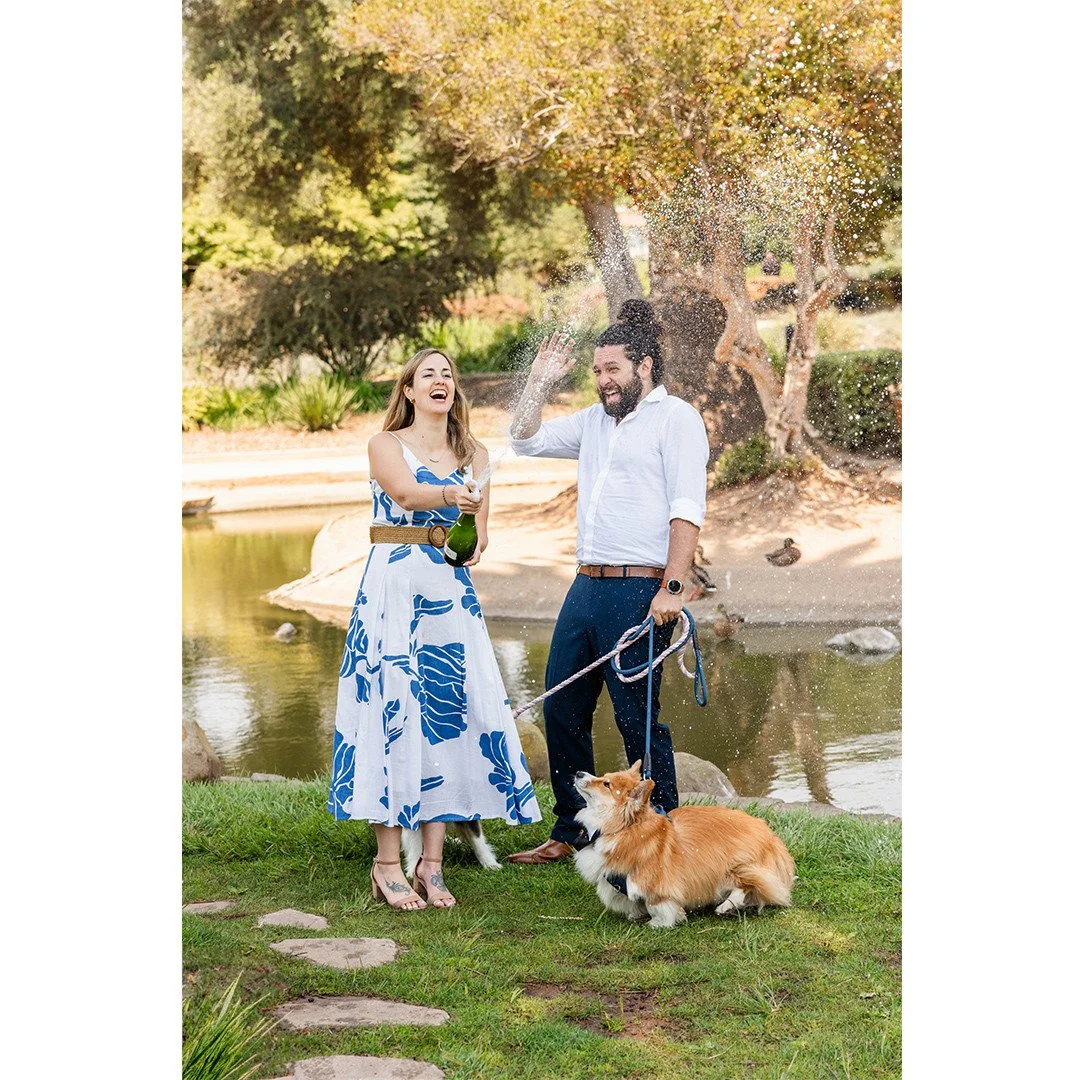 An engagement session adventure with champagne, puppy tackles, and a walk downtown. Love!⁠
⁠
@glassysquid⁠
@hunterenright