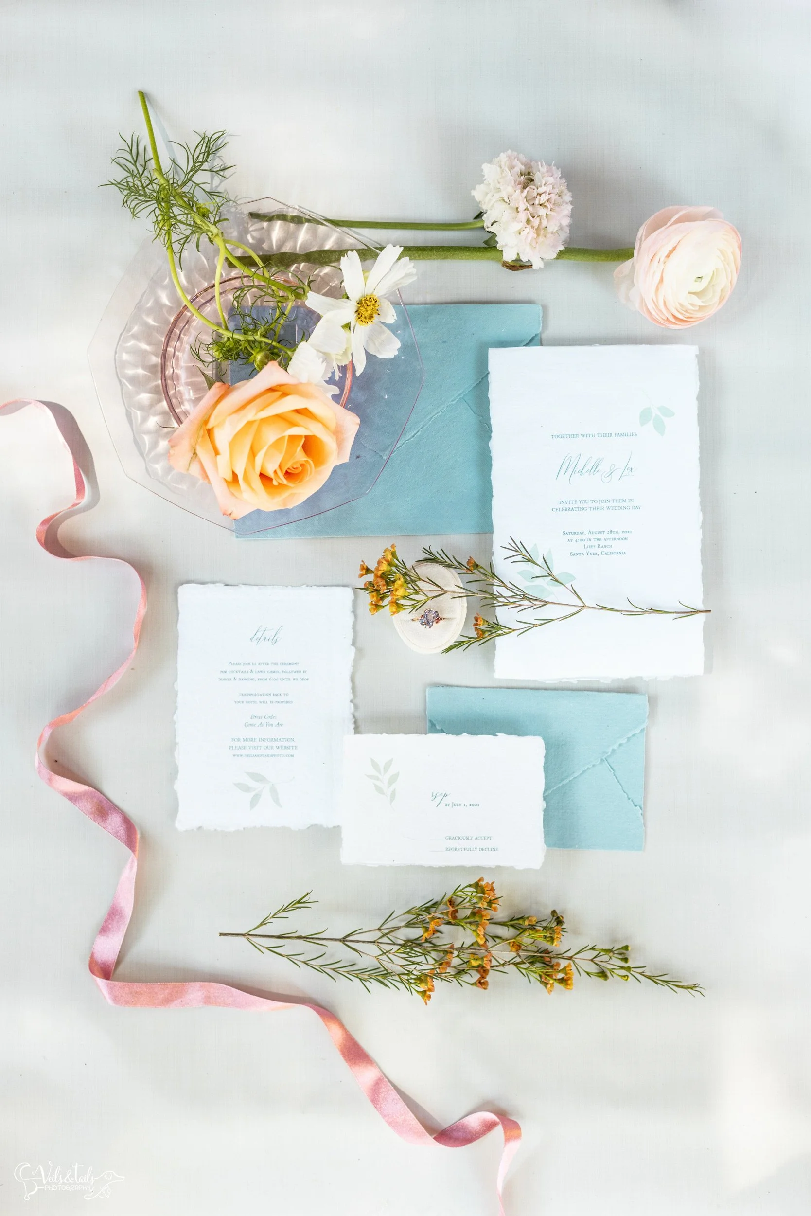 flatlay details, Lieff Ranch wedding in Santa Ynez, Veils &amp; Tails Photography