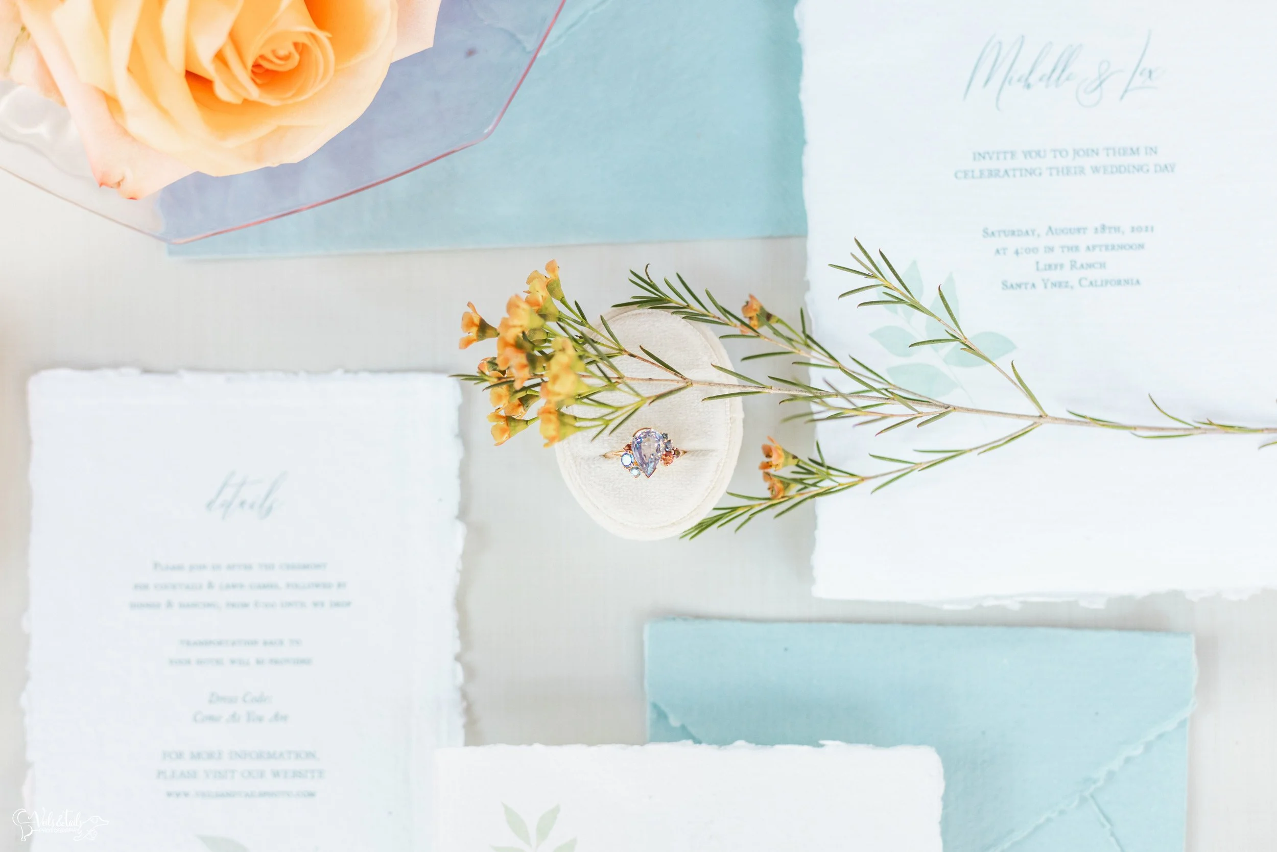 flatlay details, Lieff Ranch wedding in Santa Ynez, Veils &amp; Tails Photography