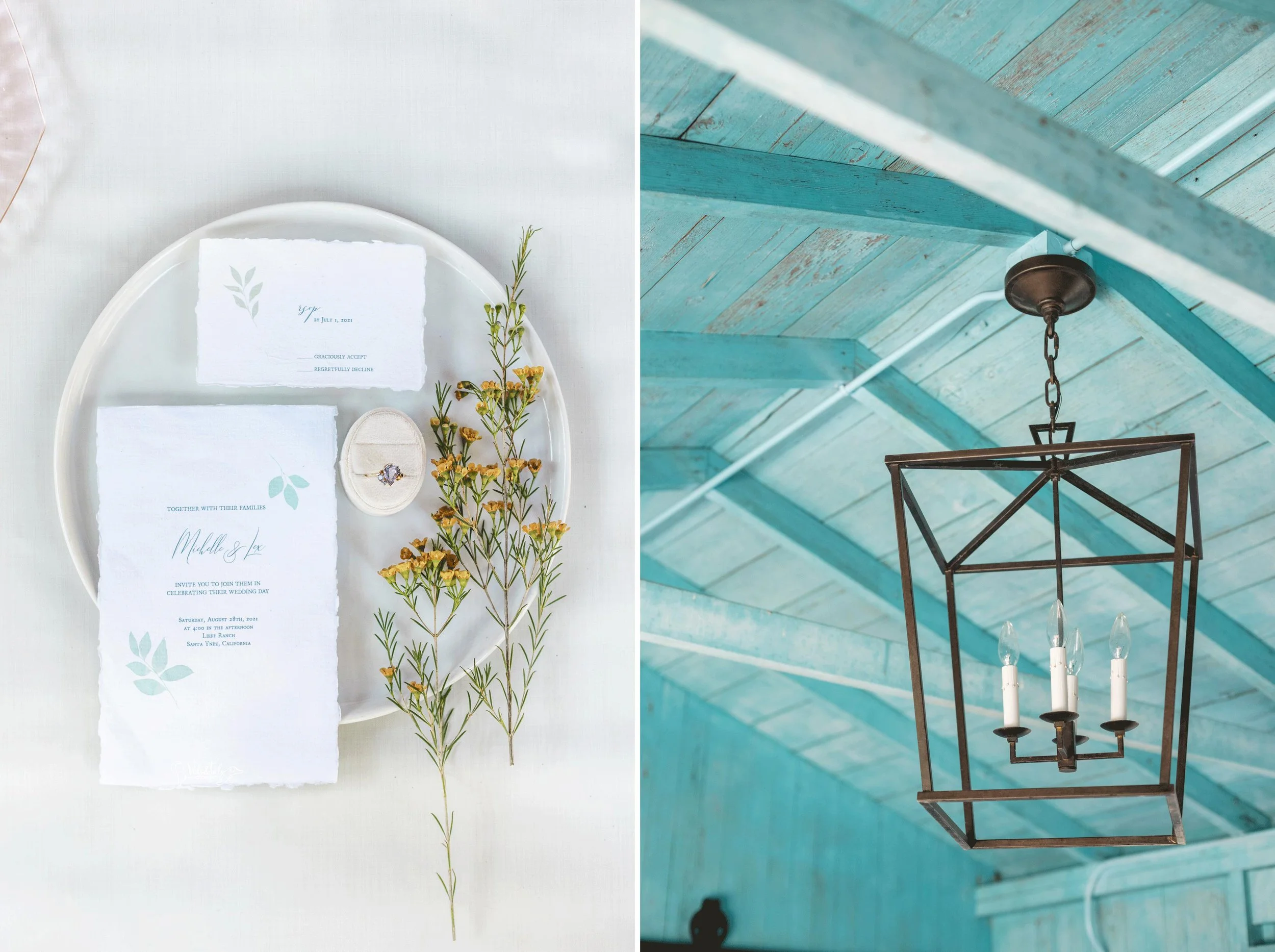 flatlay details, teal interior, Lieff Ranch wedding in Santa Ynez, Veils &amp; Tails Photography